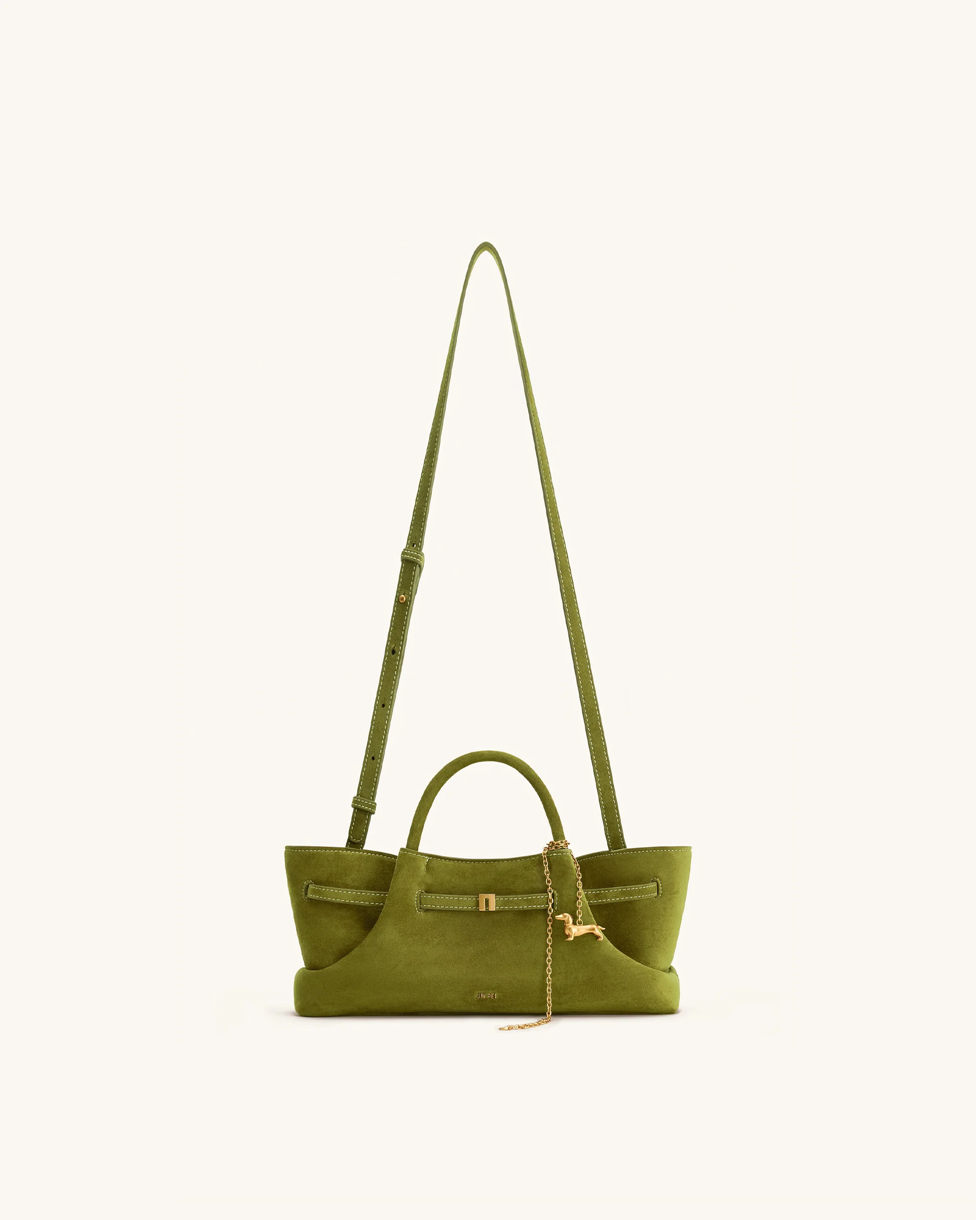 Maeve Tote Bag aus Kunstwildleder mit Dackel-Metallanhänger – Olivgrün - Image 2