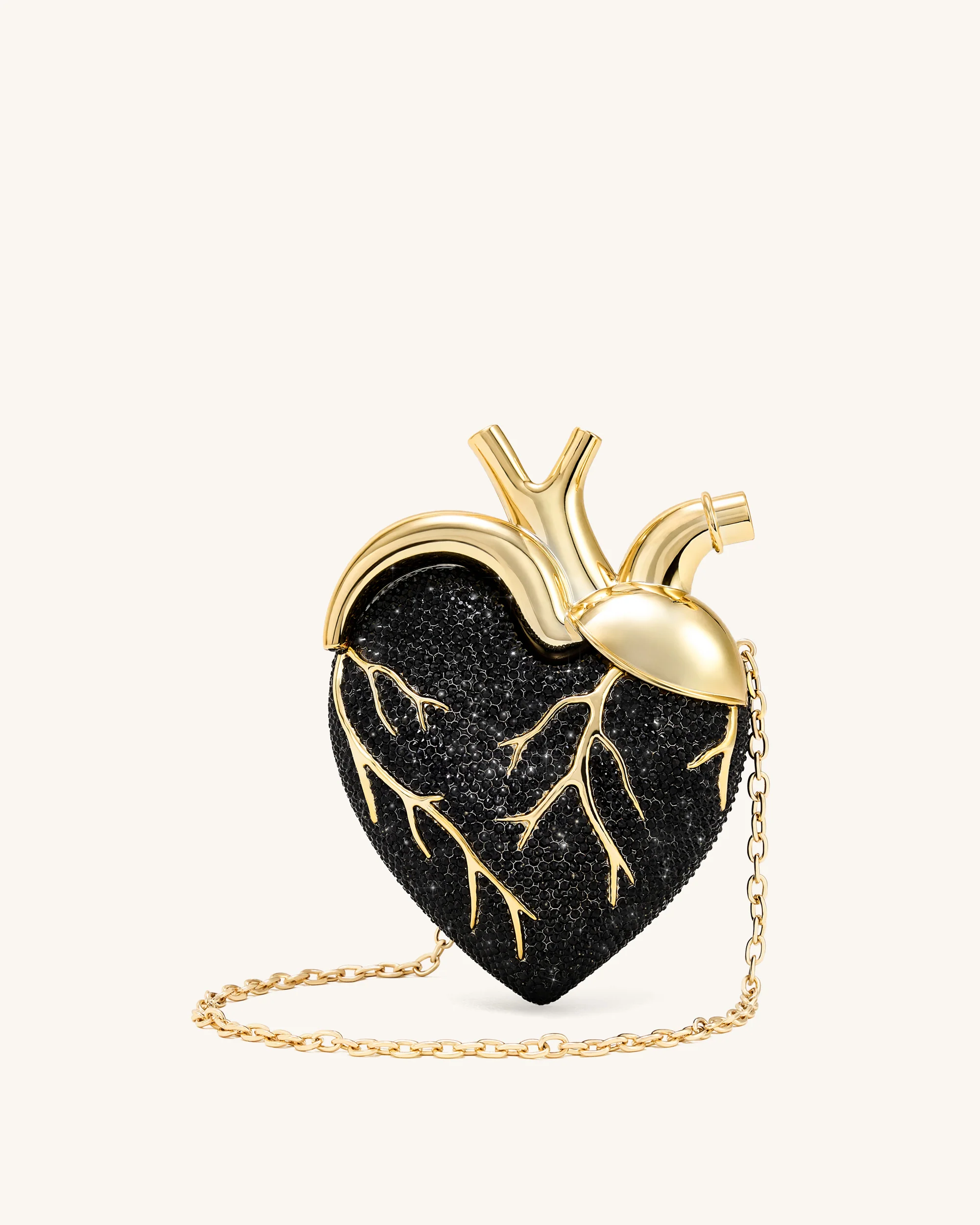 Herzförmige Tasche aus künstlichem Kristall – Schwarz/Gold