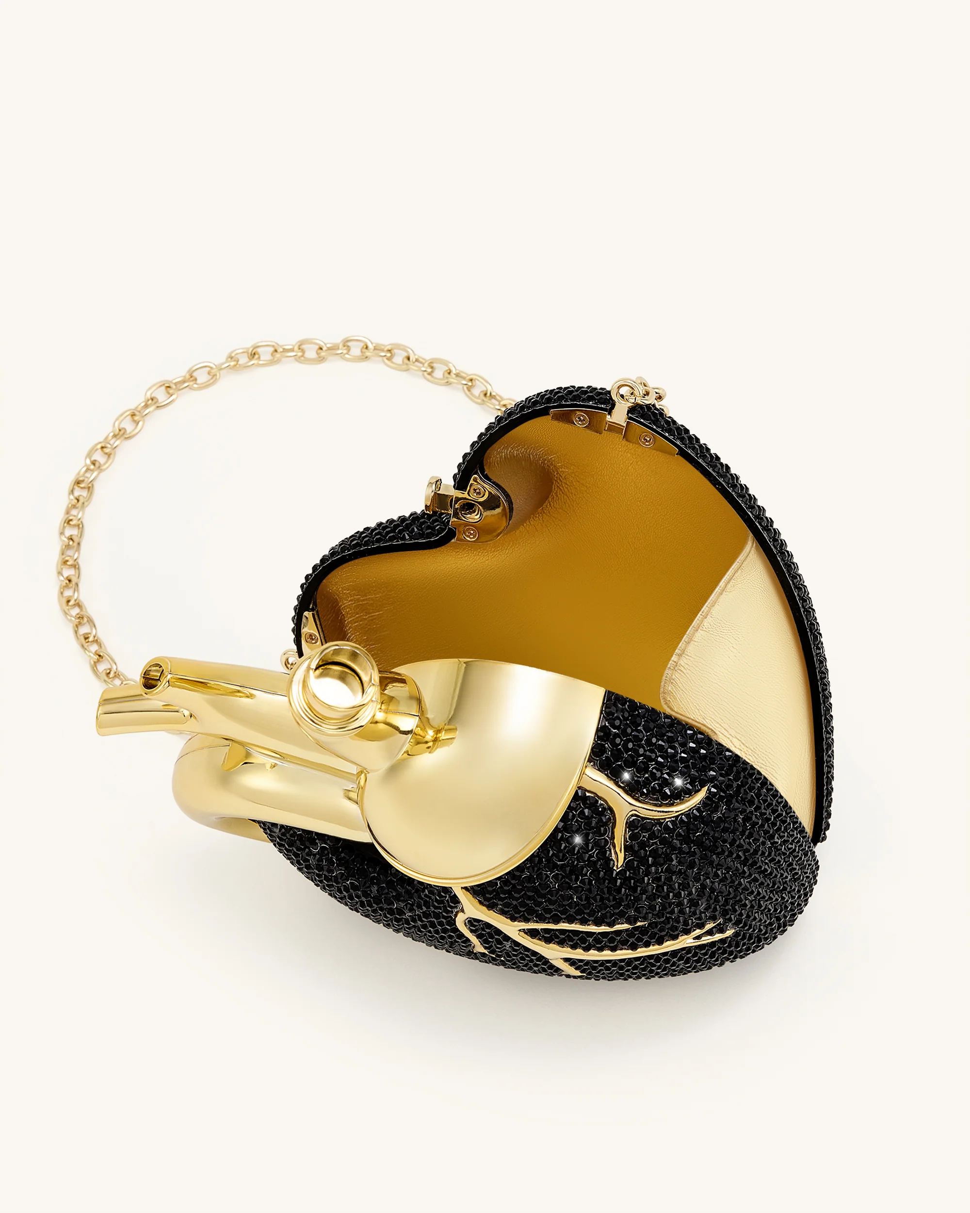Herzförmige Tasche aus künstlichem Kristall – Schwarz/Gold - Image 5