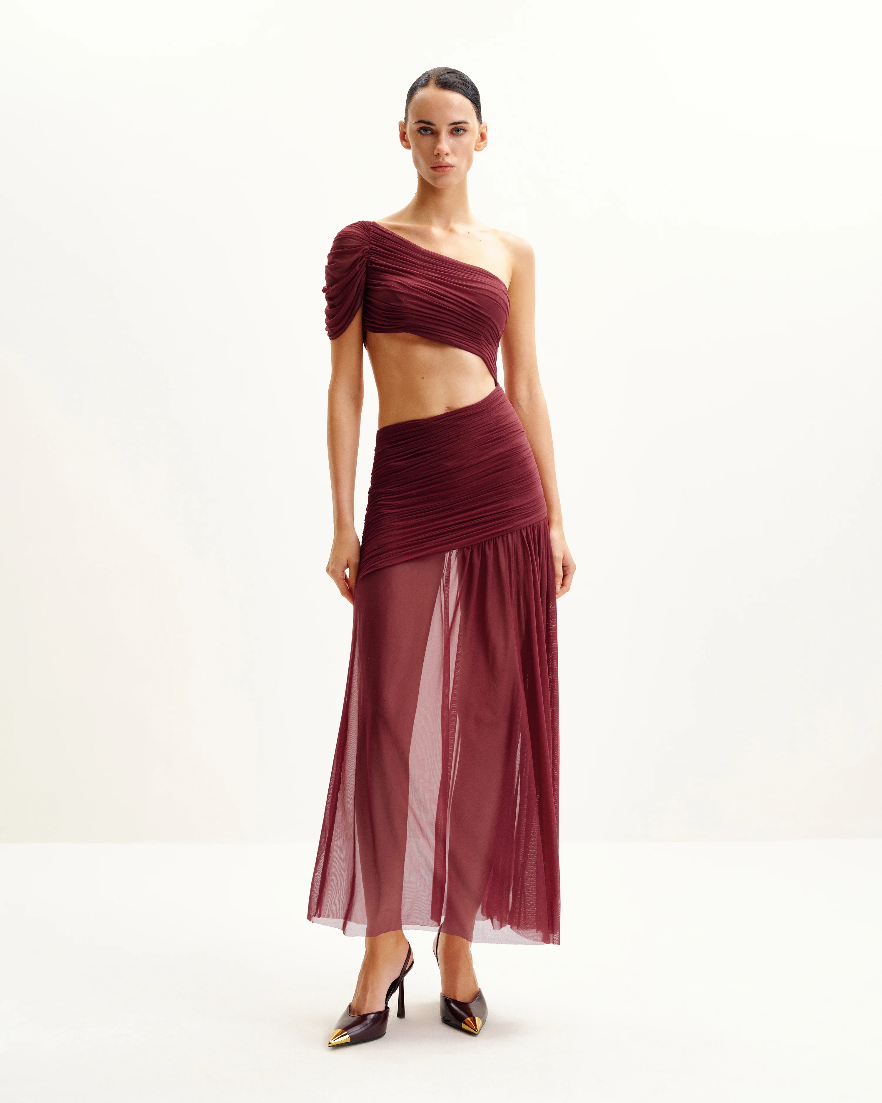 Mia Plissiertes Meshkleid - Burgunderrot - Image 2