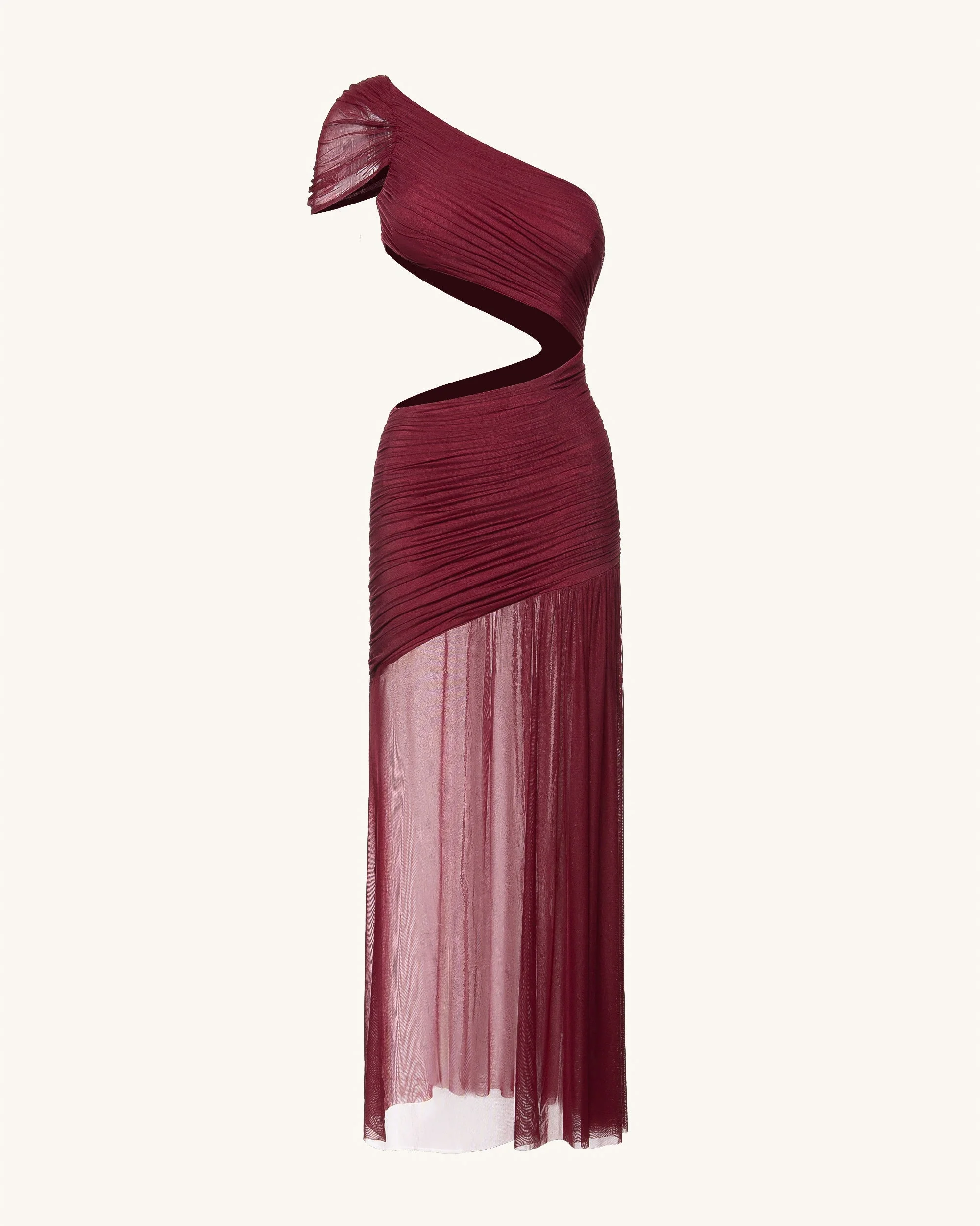 Mia Plissiertes Meshkleid - Burgunderrot - Image 6