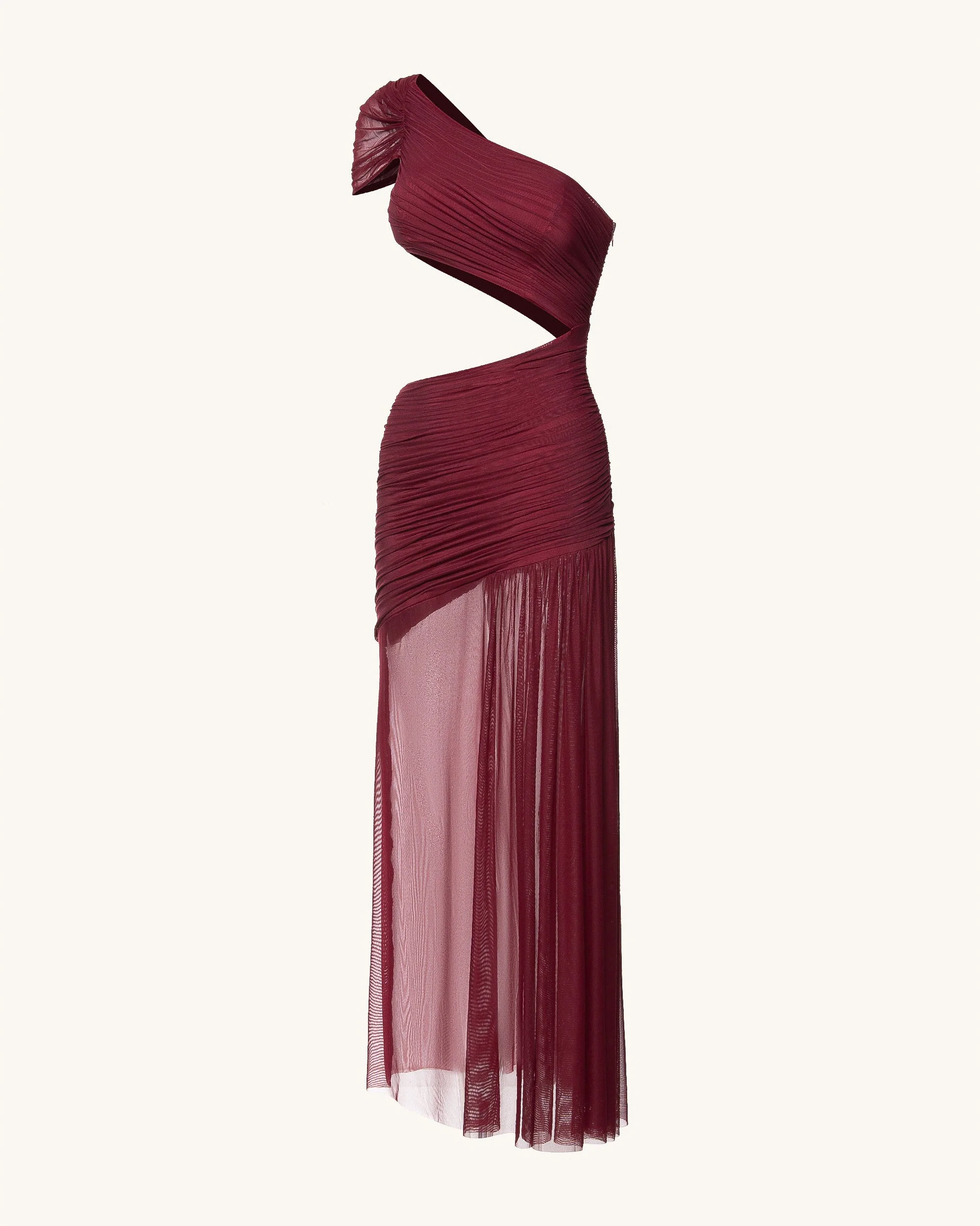 Mia Plissiertes Meshkleid - Burgunderrot - Image 7