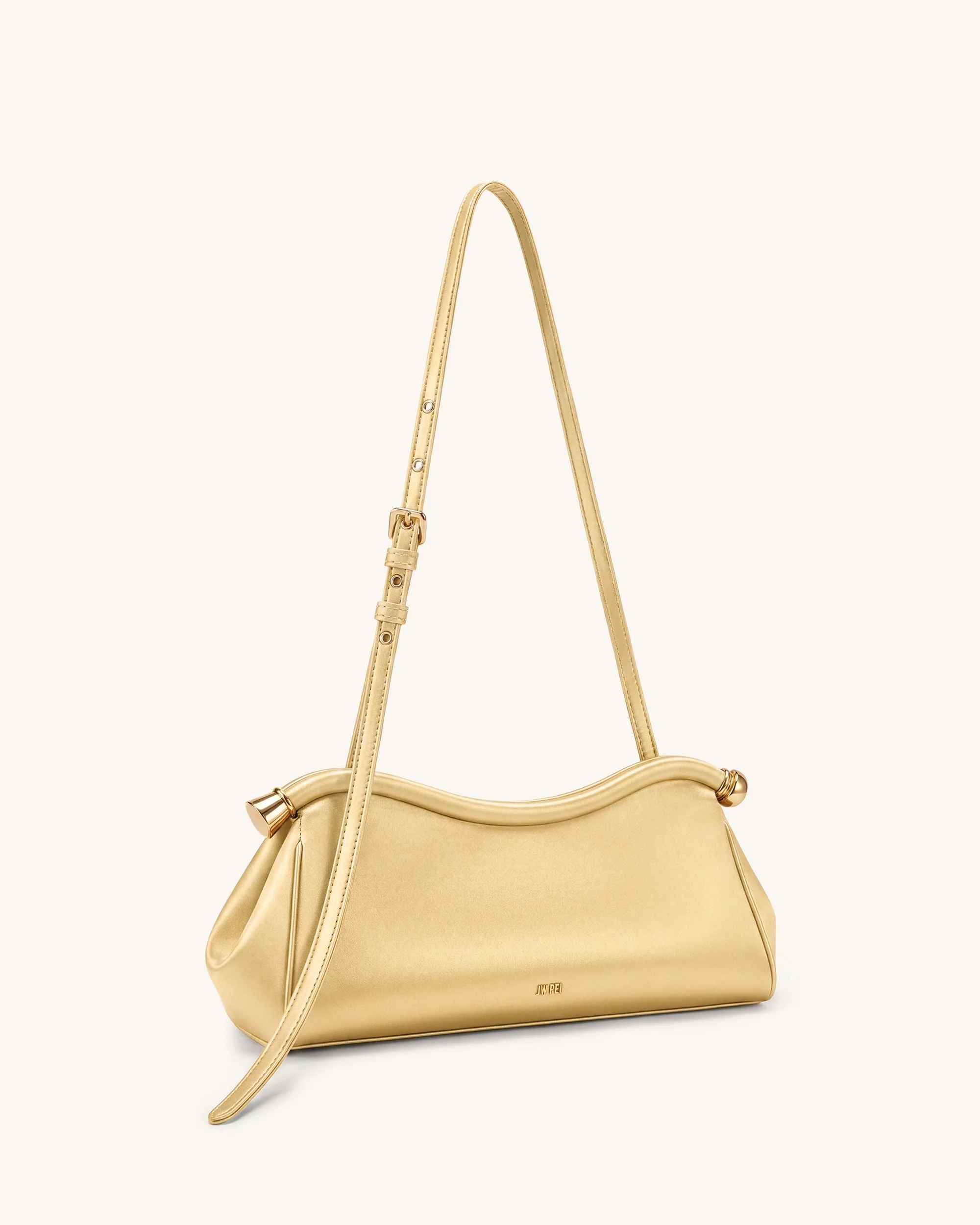 Naomi Satin Schultertasche in geschwungener Form - Champagner Gold - Image 2