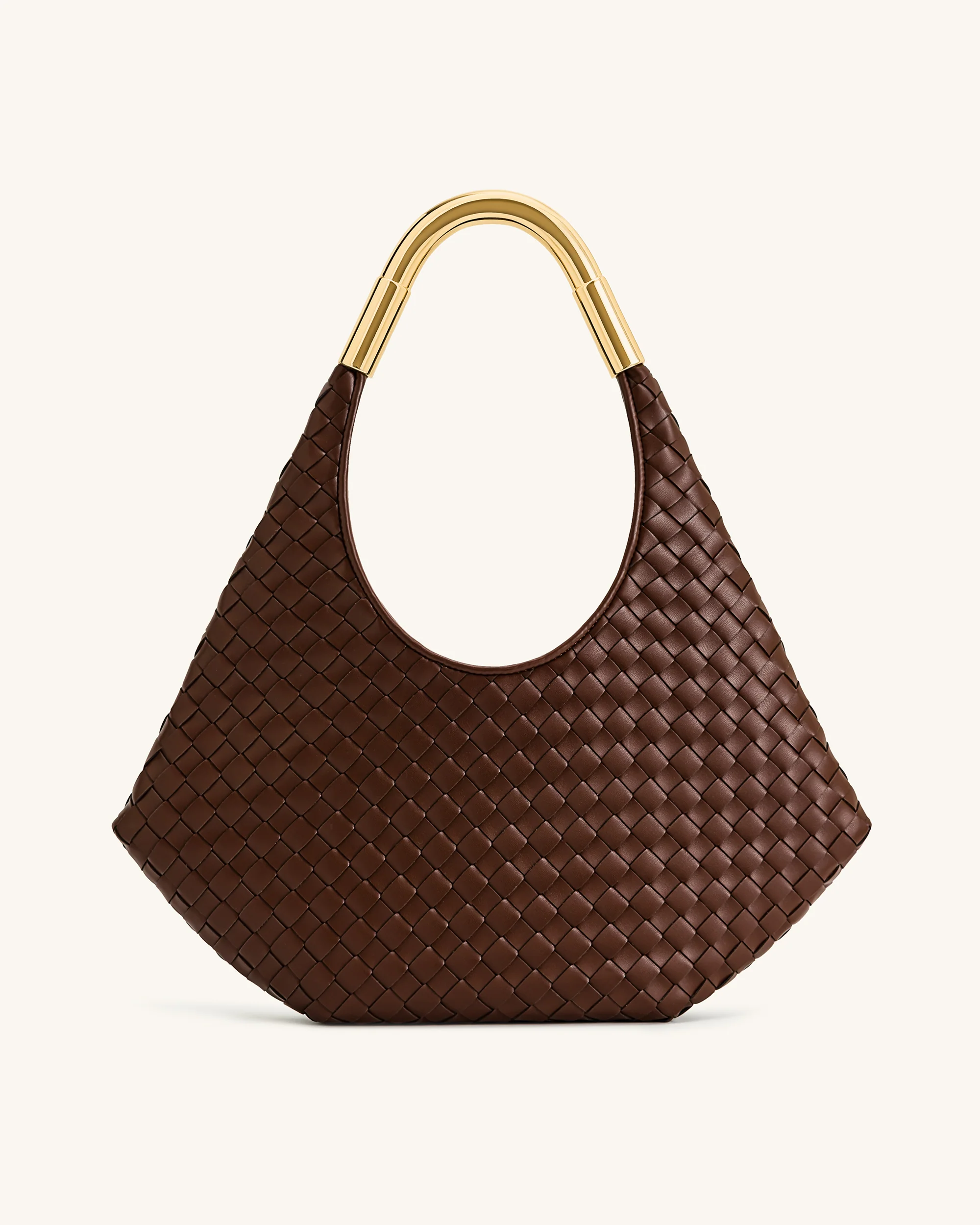 Olivia Handgeflochtene Hobo-Tasche mit Metallgriff – Braun