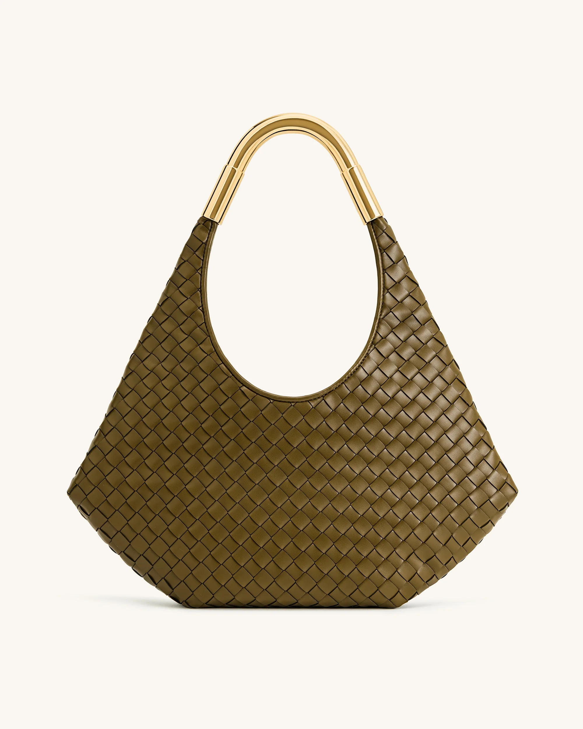 Olivia Handgewebte Hobo-Tasche mit Metallgriff – Olivgrün