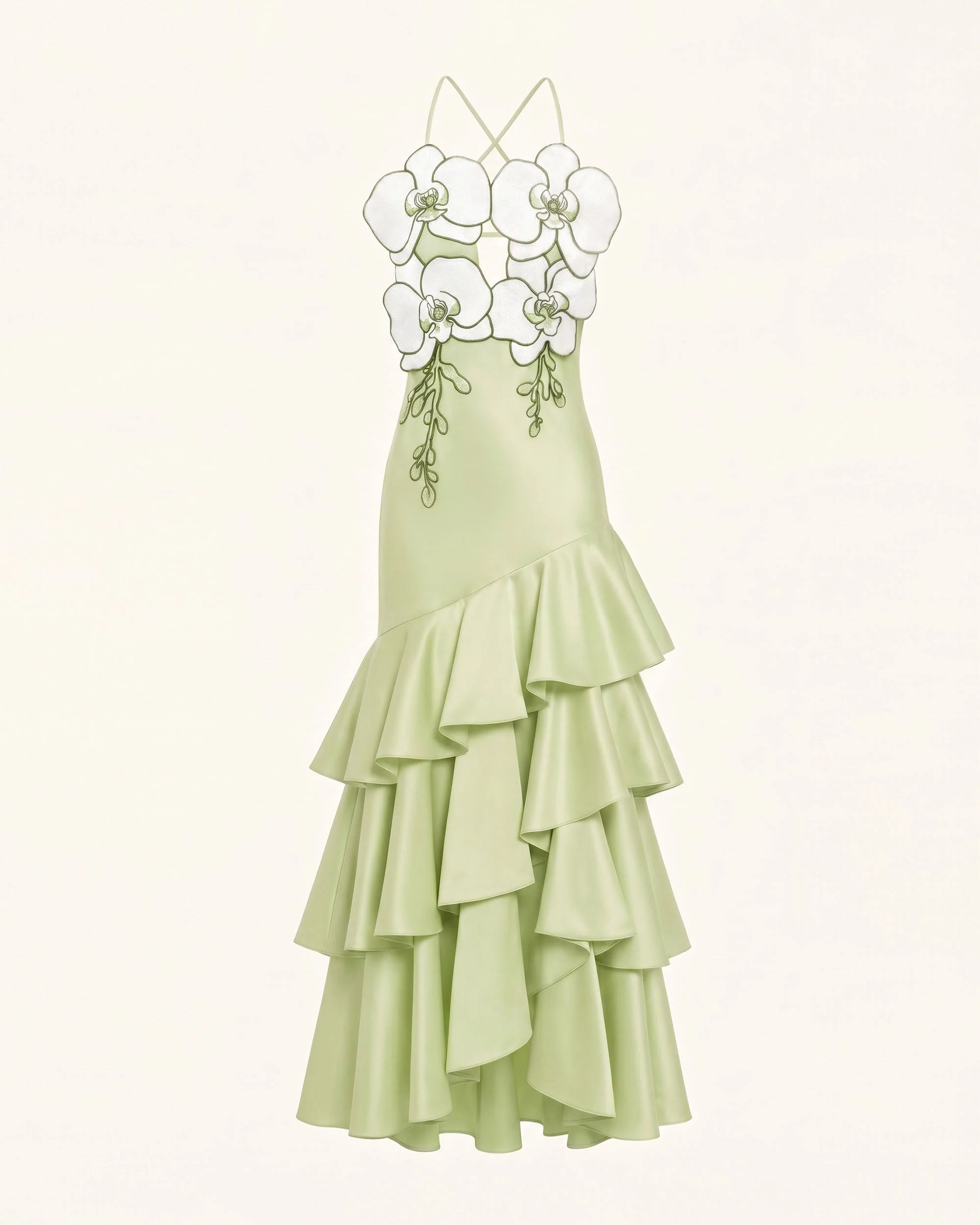 Midi-Kleid mit Orchideen-Verzierung und Rüschen - Hellgrün - Image 2