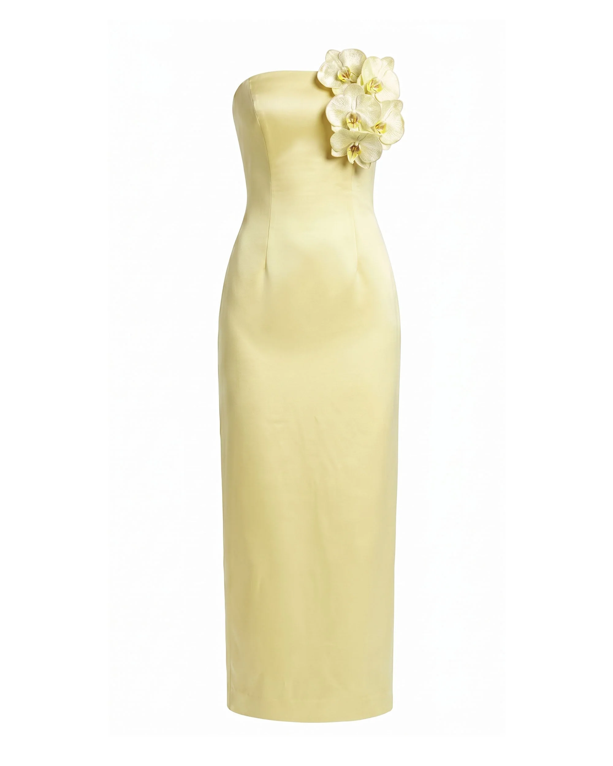 Trägerloses Maxikleid mit Orchideenverzierung - Gelb - Image 2