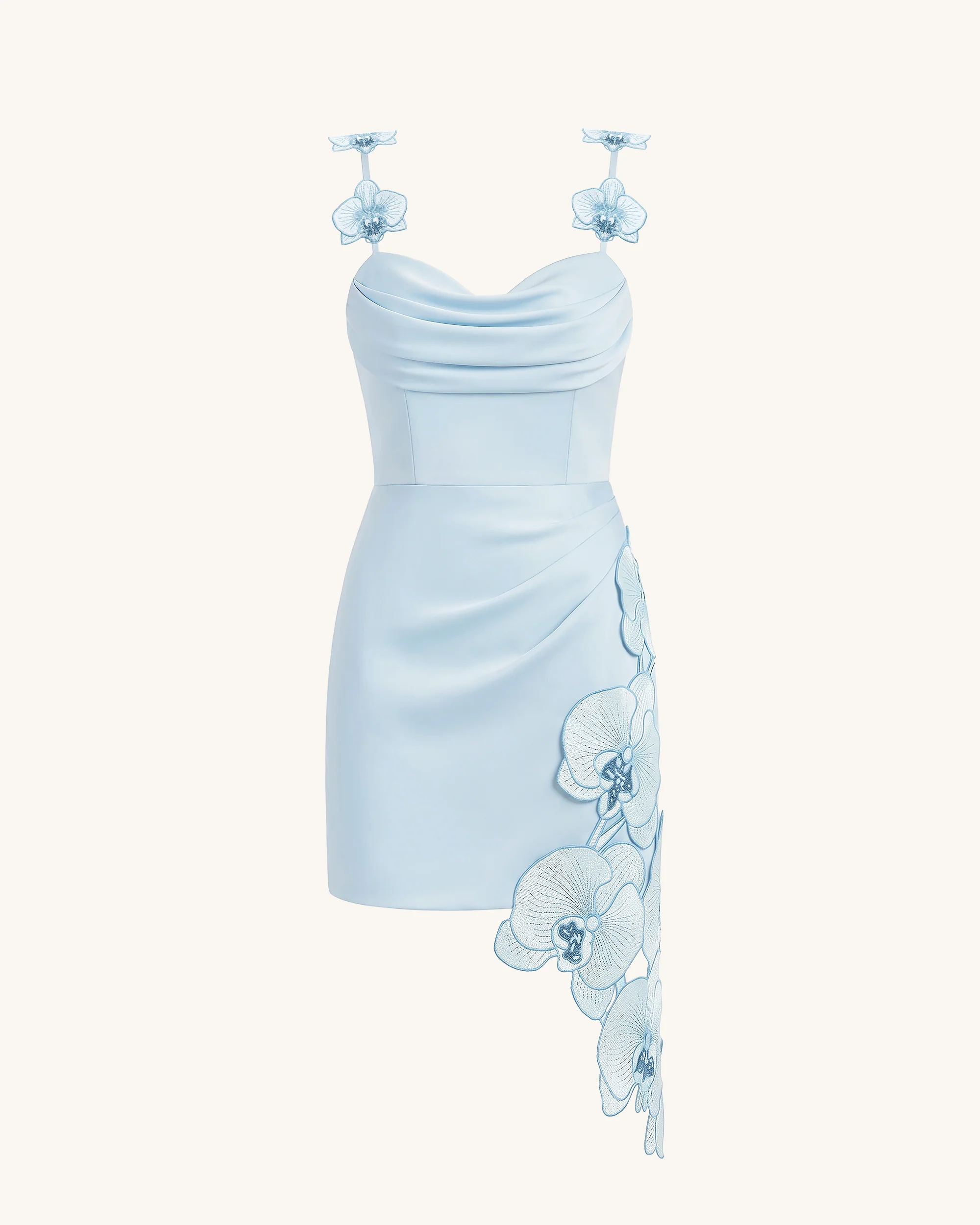 Orchid Besticktes Minikleid mit Drapierung - Hellblau - Image 3