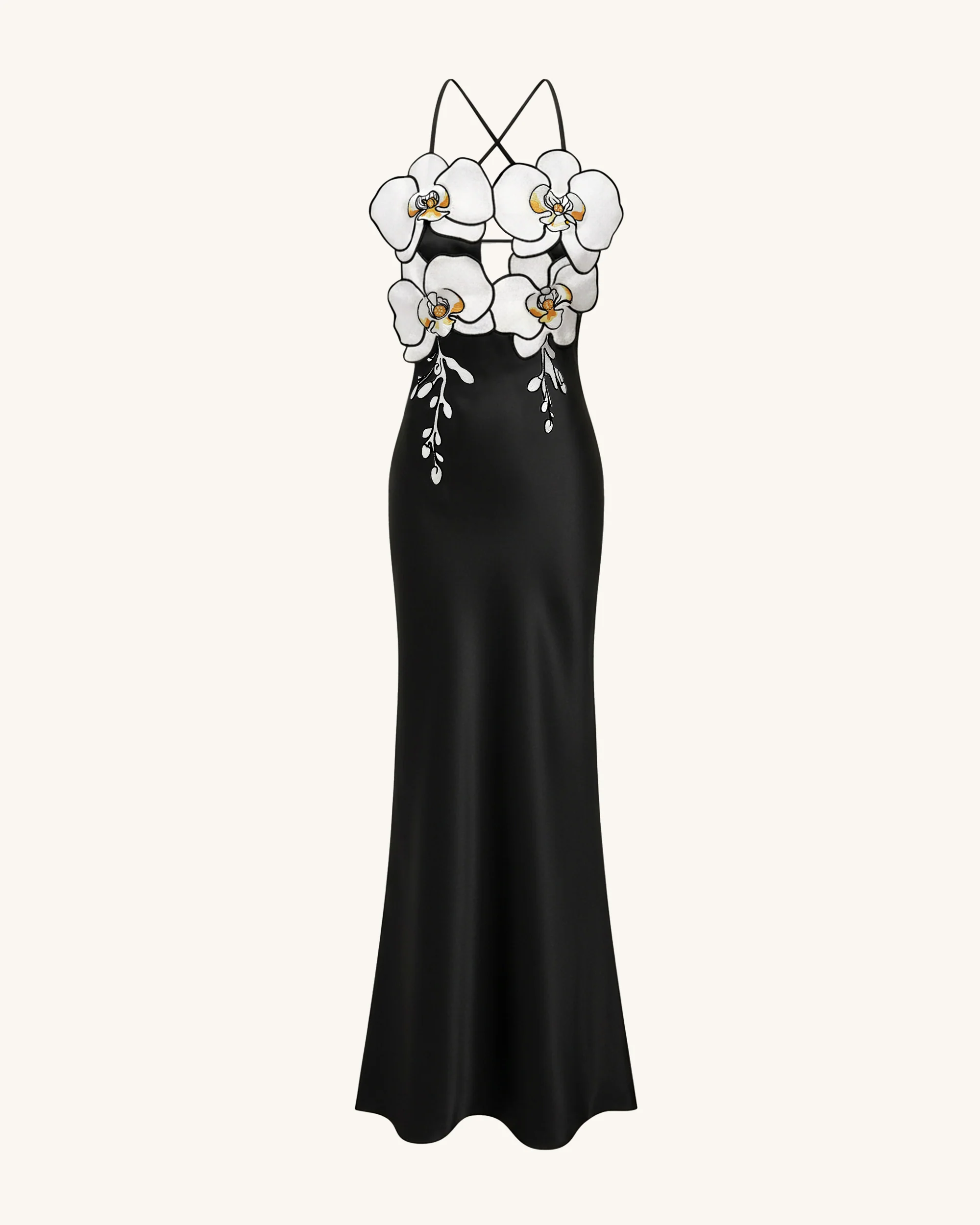 Orchideenbesticktes Kleid – Schwarz/Weiß - Image 2