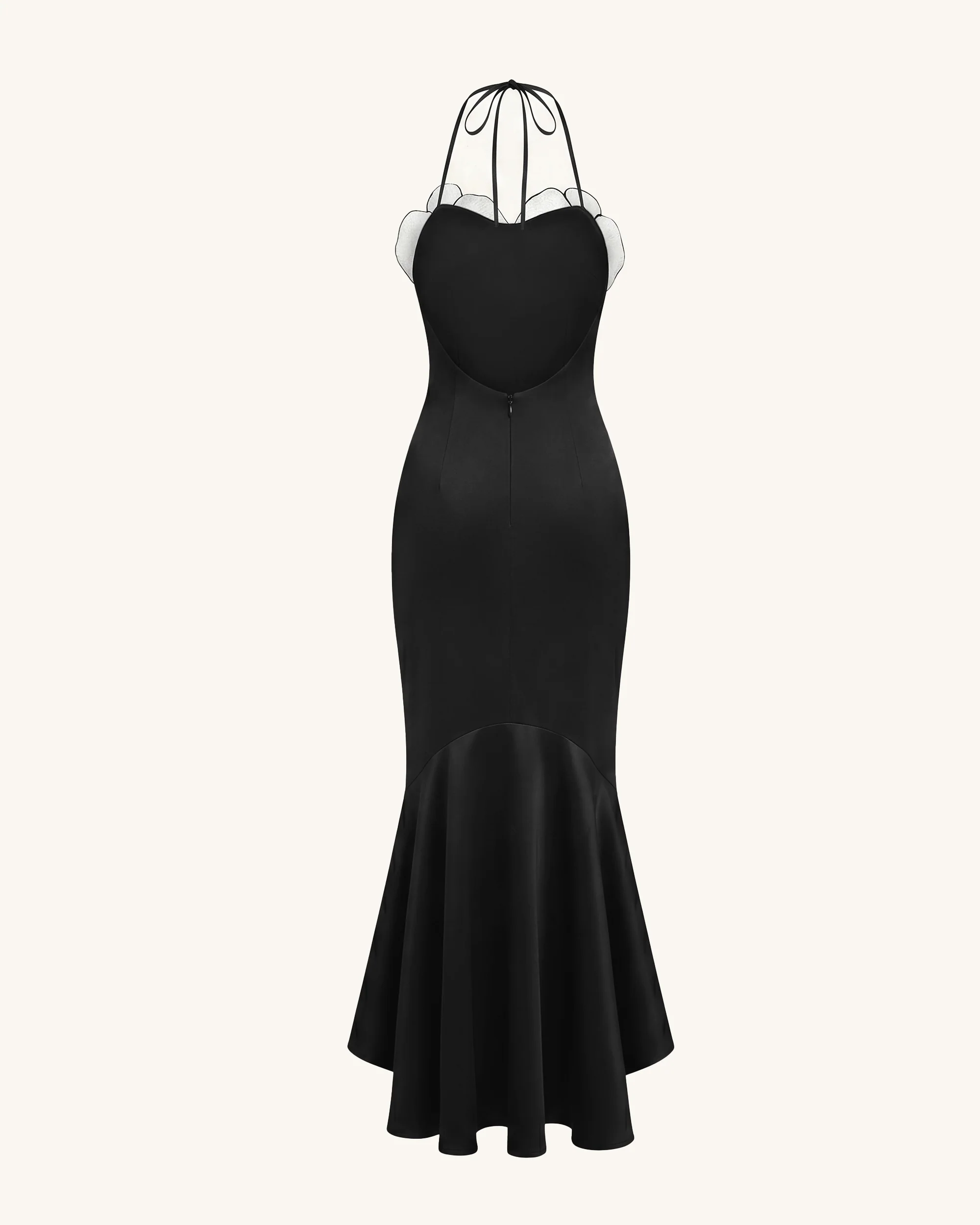 High-Low Midi-Kleid mit Orchideen-Stickerei - Schwarz - Image 4