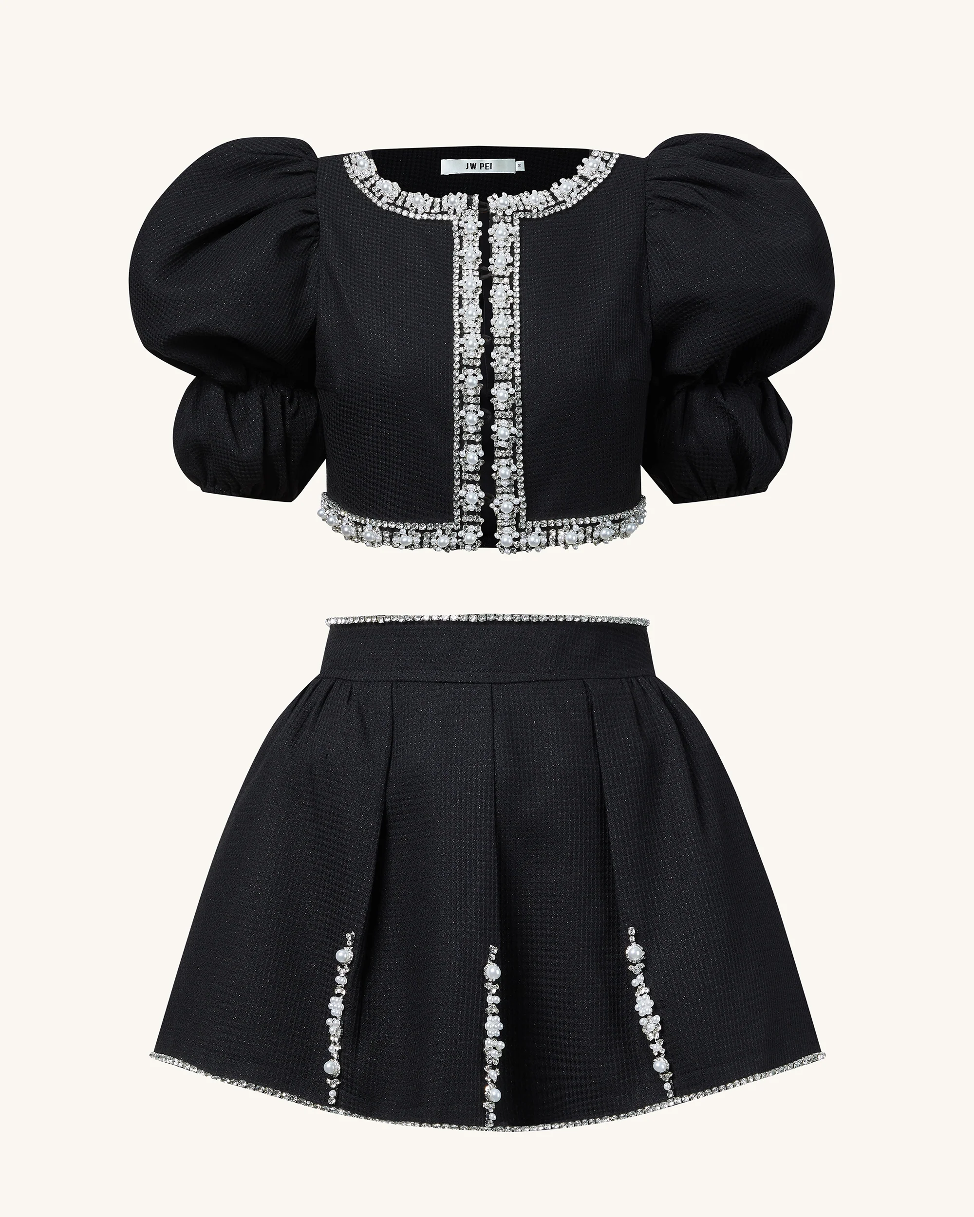 Perlenverzierte Tweed-Set - Schwarz - Image 3