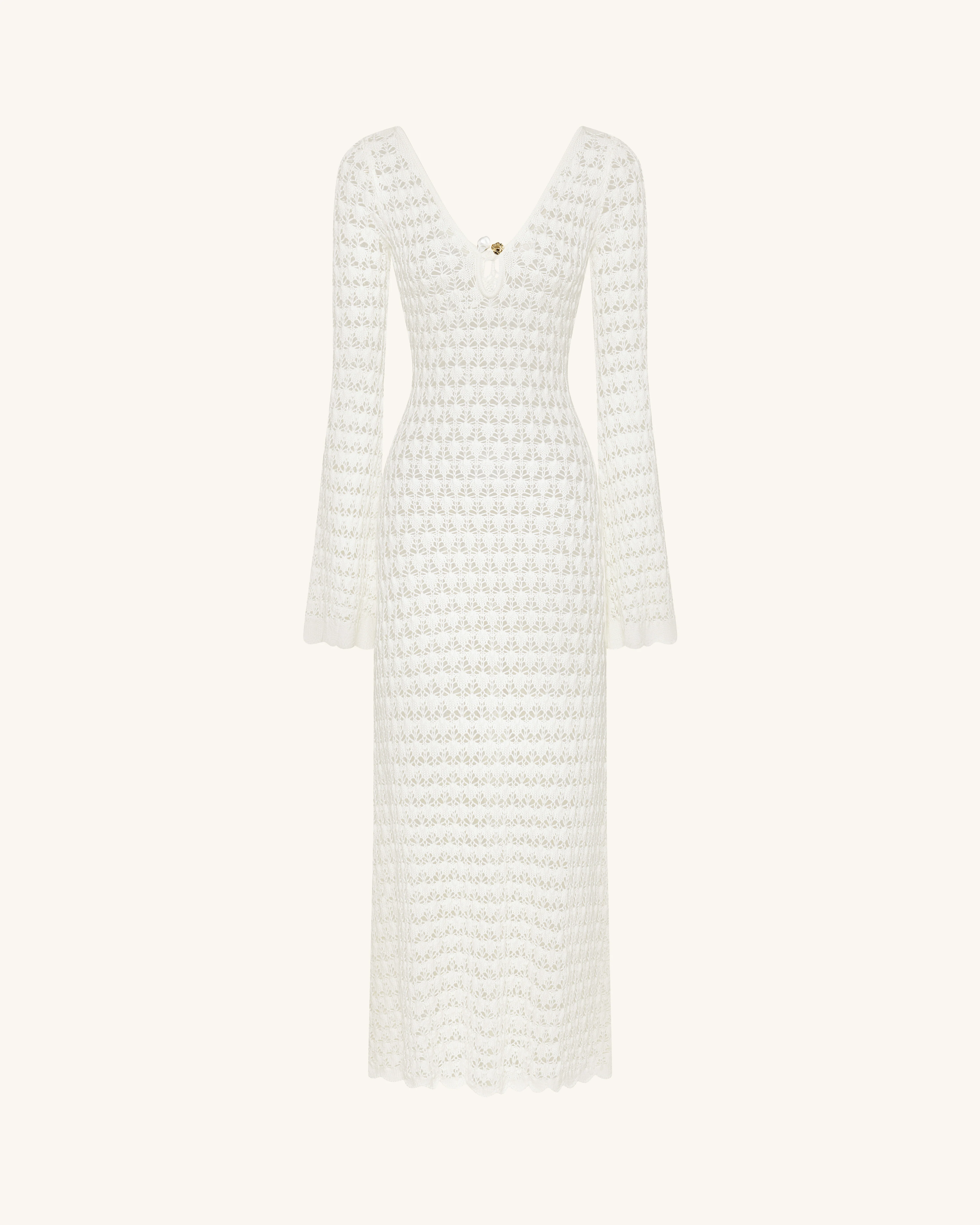 Pointelle Knit Maxikleid mit Schlüsselloch - Weiß - Image 2
