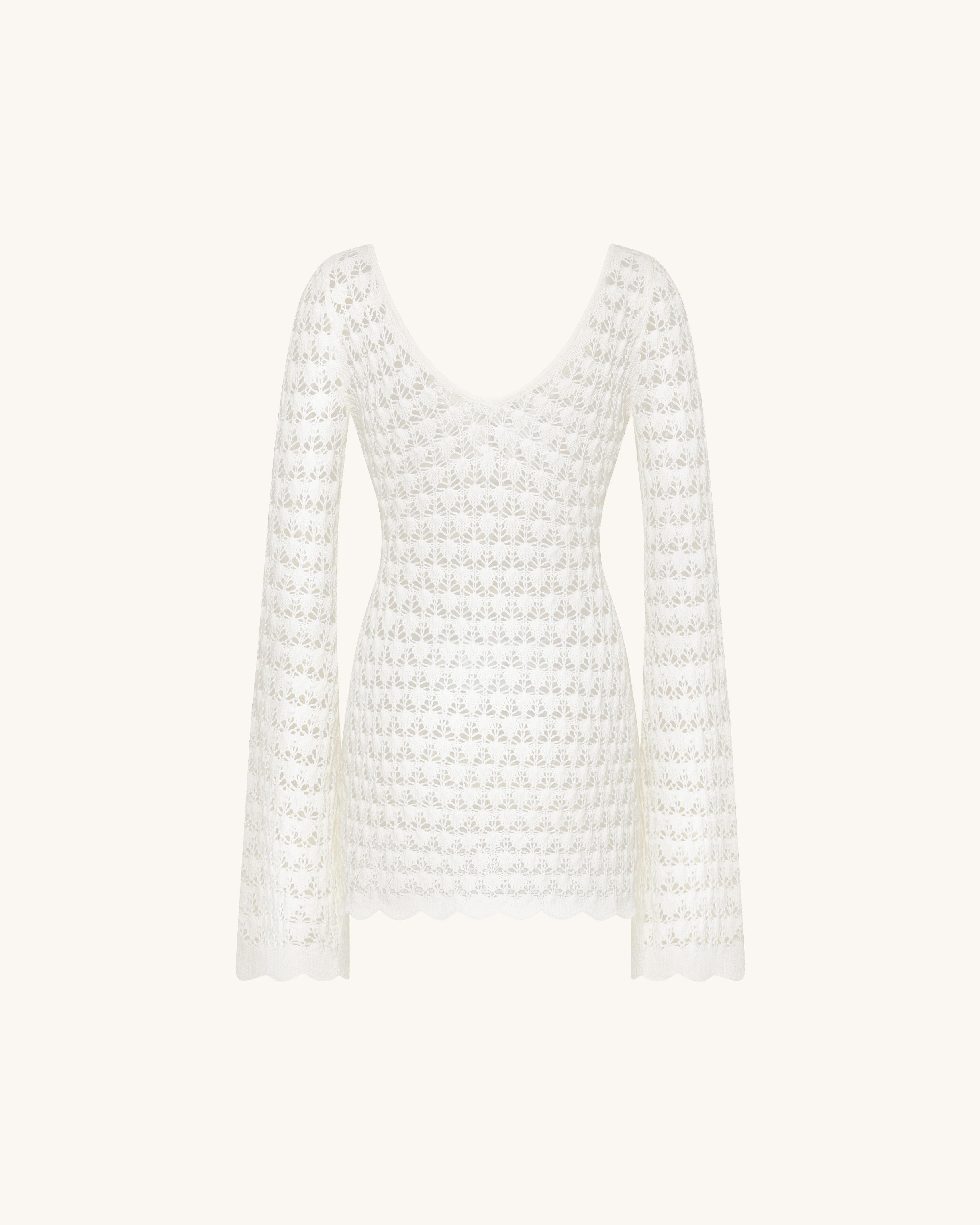 Pointelle Knit Minikleid mit Schlüsselloch - Weiß - Image 3