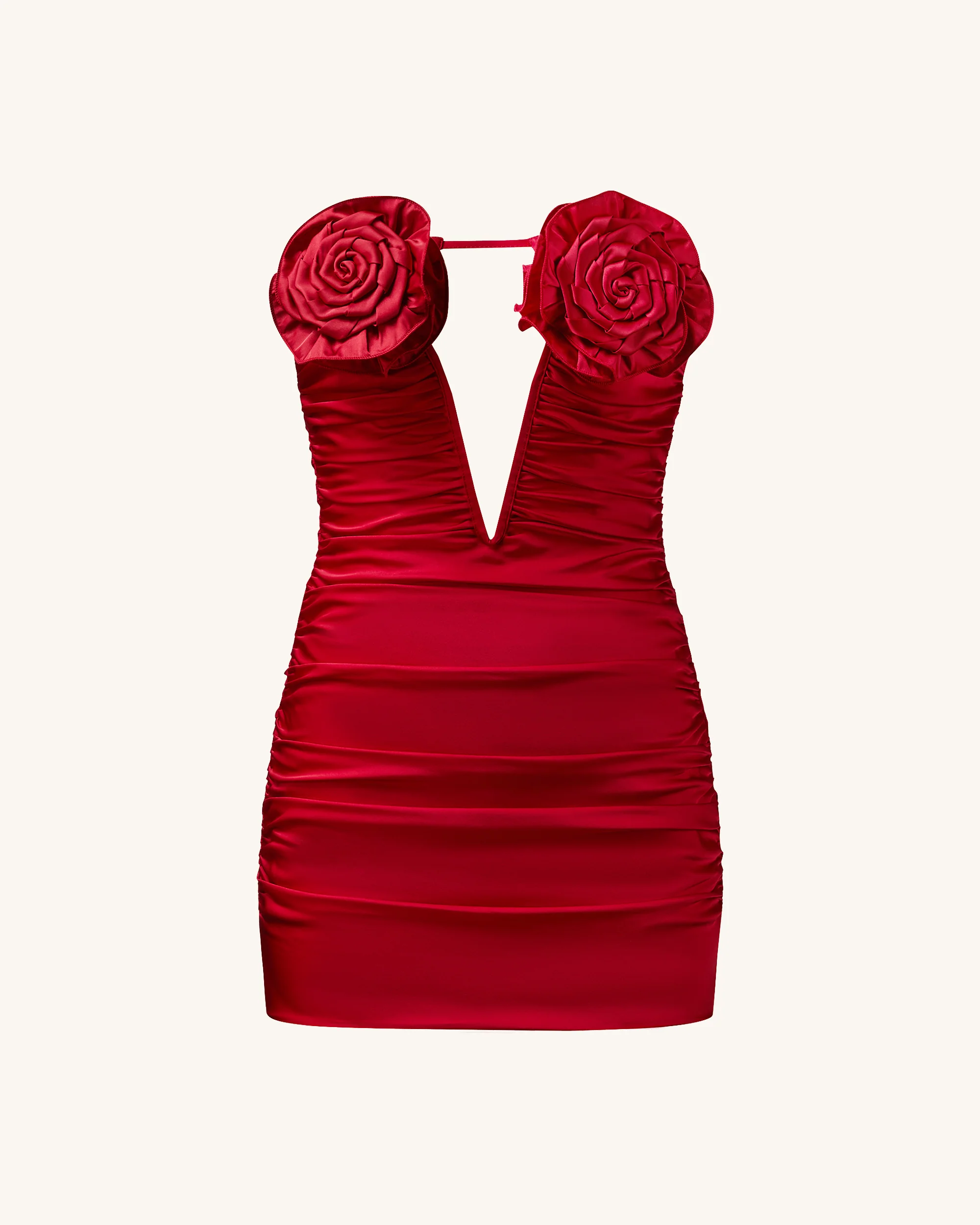 Bailee Rotes Tube-Minikleid mit Blumenapplikationen und Raffung - Rot - Image 6