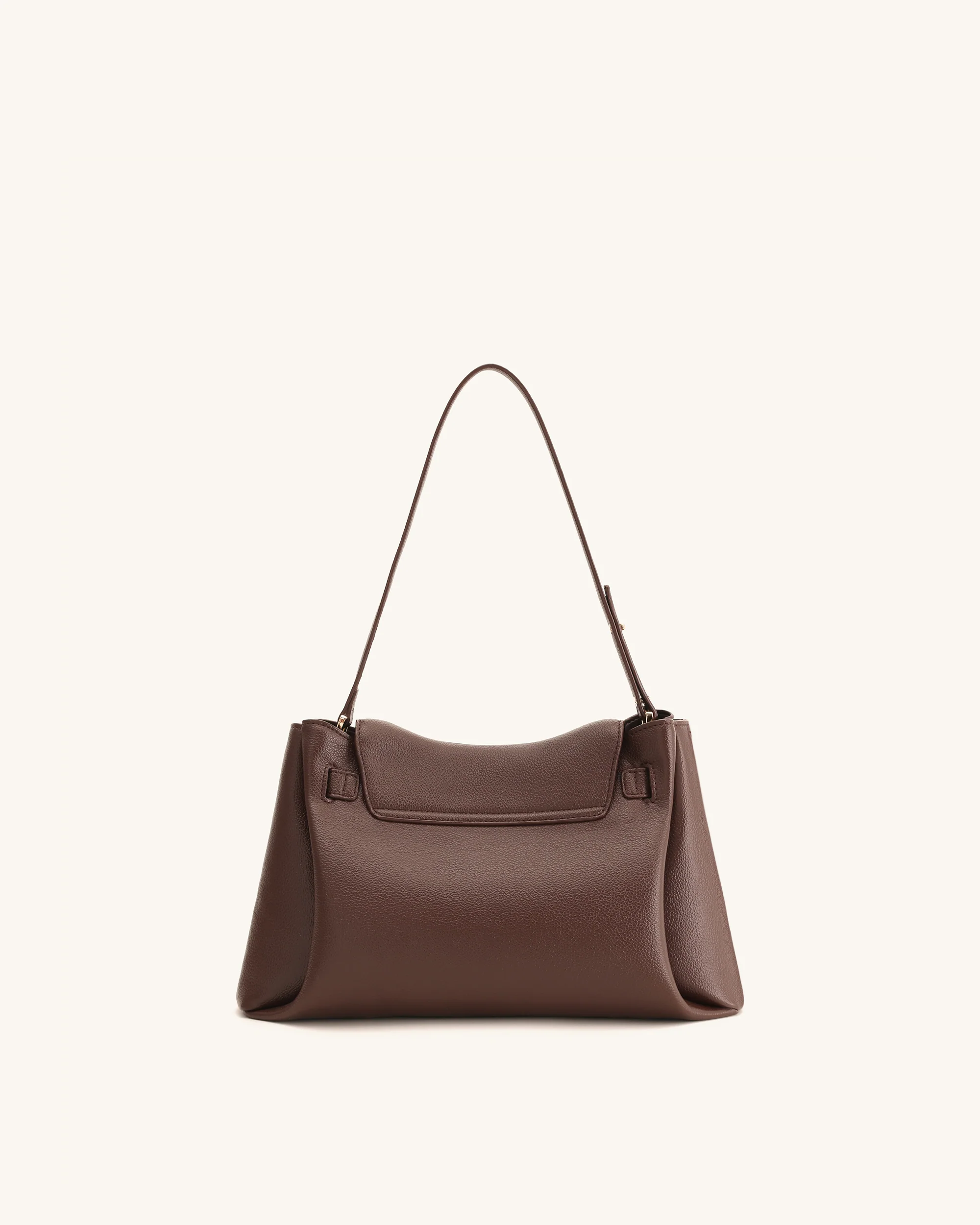 Rhea Schultertasche mit doppelter Schnalle und Narbenlederstruktur - Dunkelbraun - Image 4