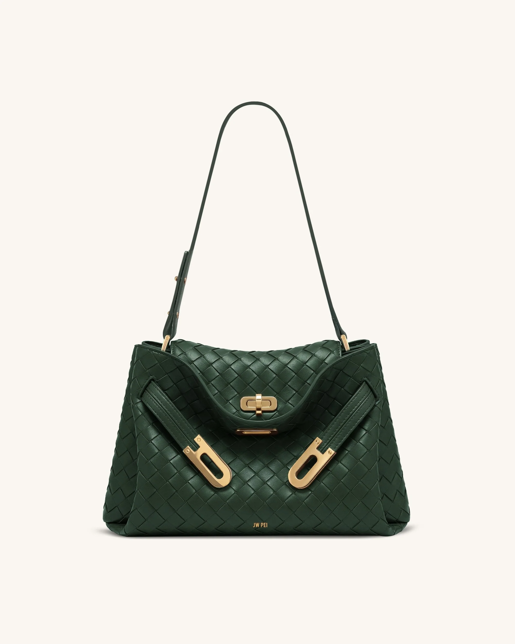 Rhea Schultertasche mit Webstruktur und Doppel-Schnalle - Petrol