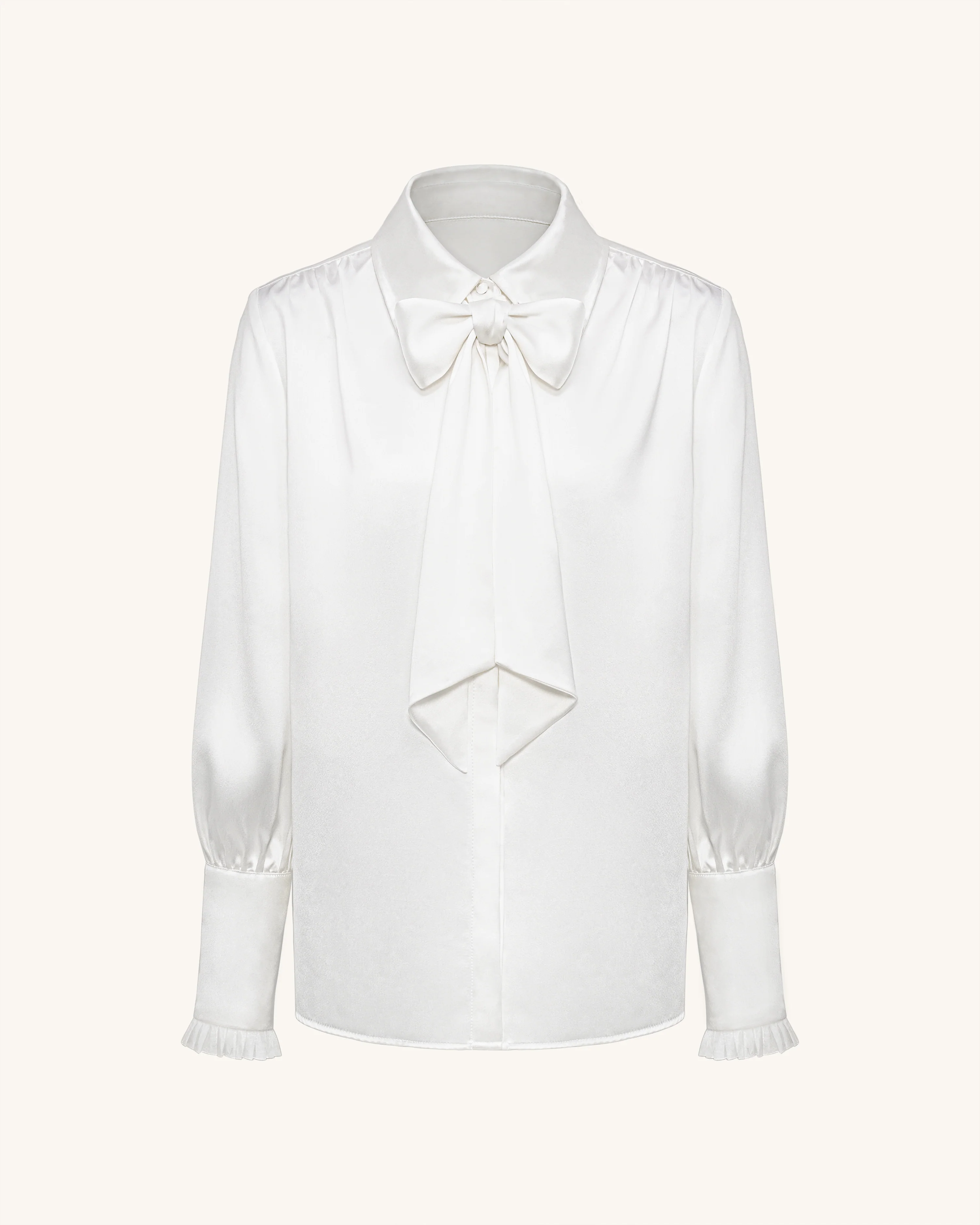 Bluse mit Bindeband und Ballonärmeln – Weiß - Image 5