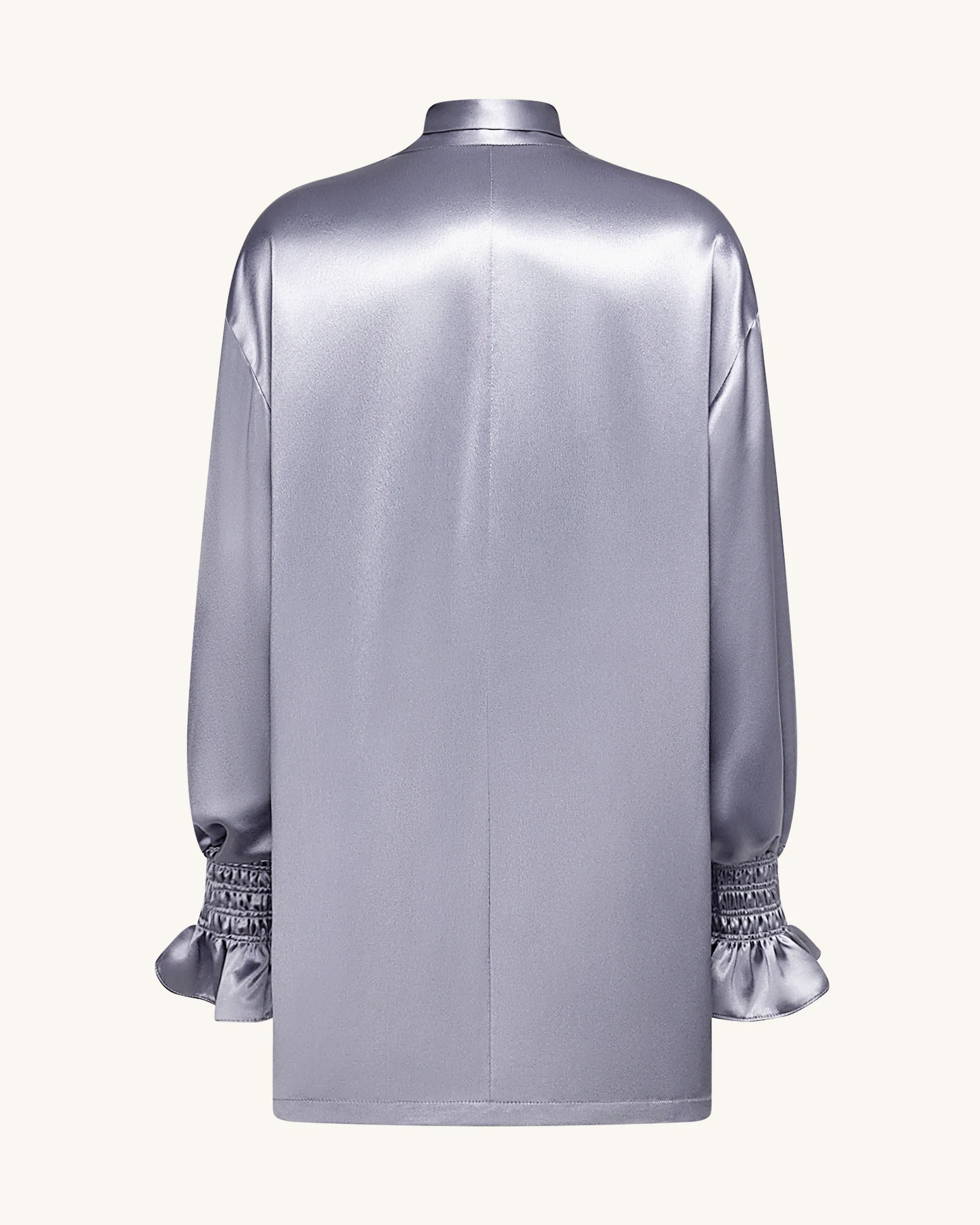 Langer Blazer mit Bindeband und Ballonärmeln – Silber - Image 4