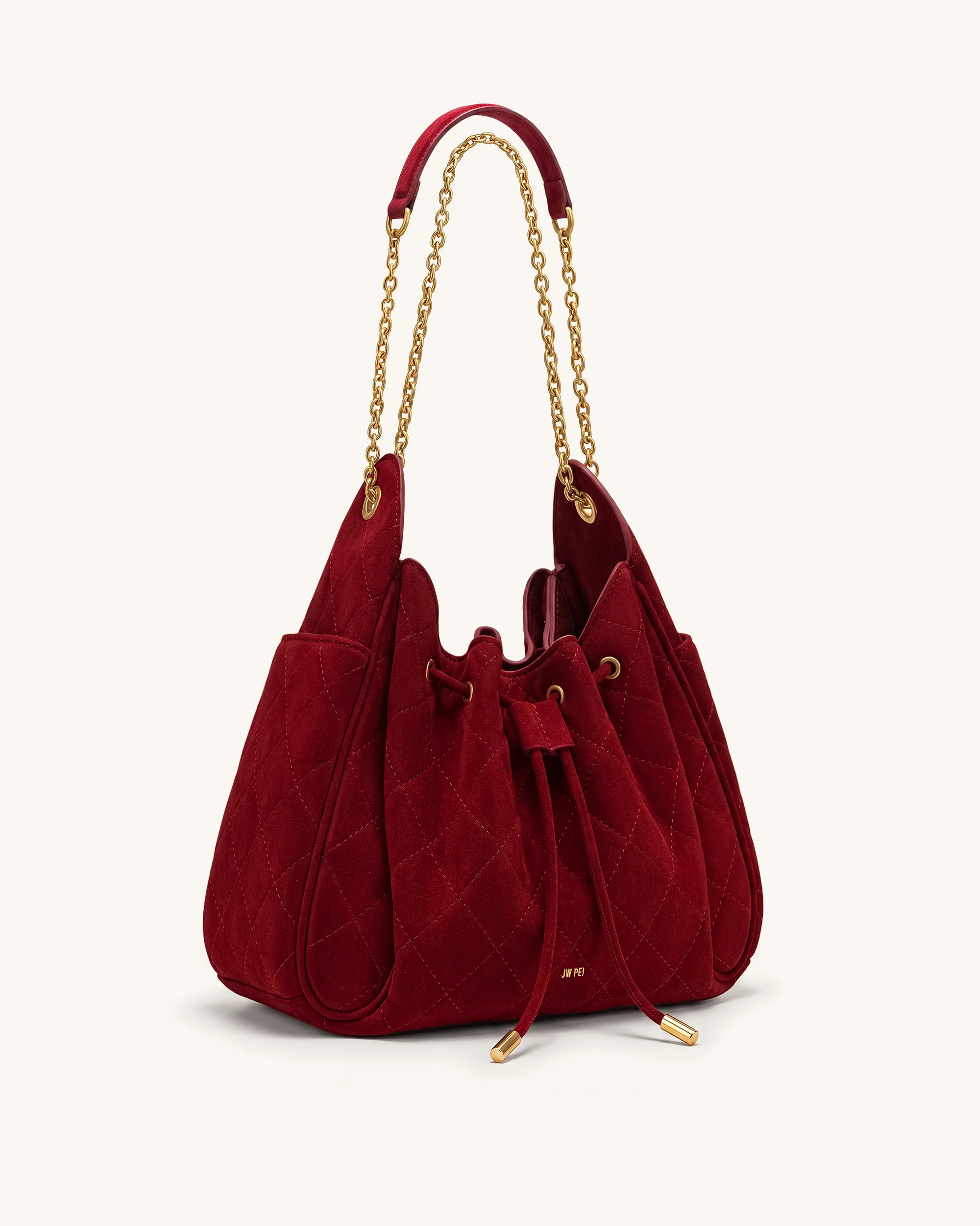 Rowan Gesteppte Ketten-Bucket-Bag aus Kunstwildleder - Dunkelrot - Image 2