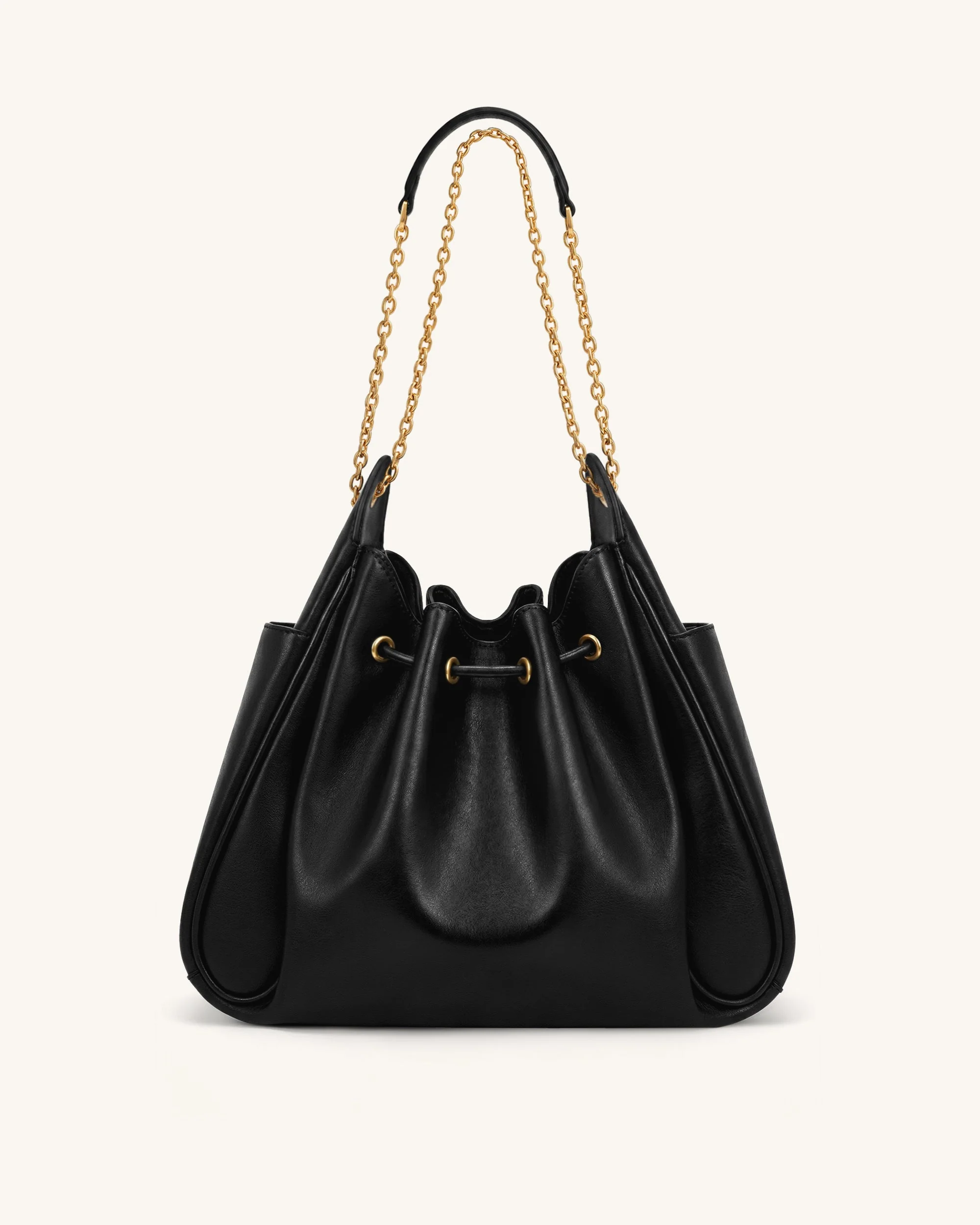 Rowan Geraffte Beuteltasche mit Kordelzug und Kette - Schwarz - Image 3