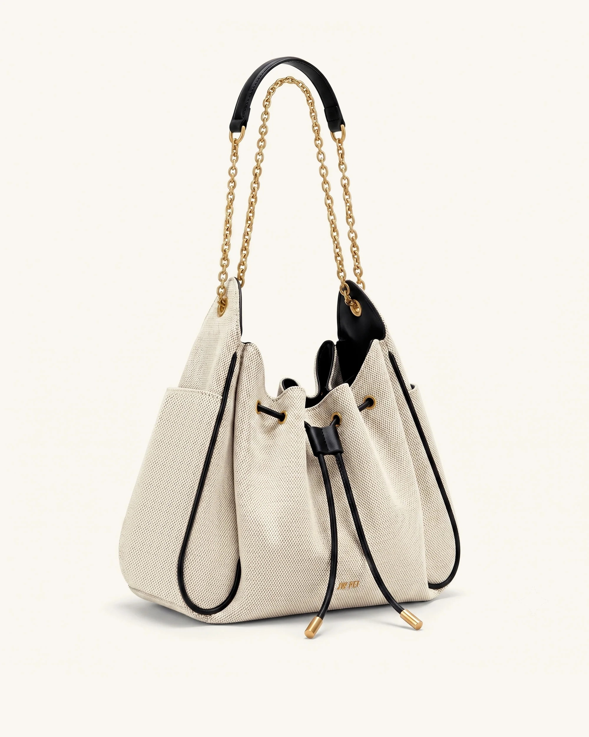 Rowan Raff-Beuteltasche mit Kordelzug und Kette - Schwarzes Canvas - Image 2