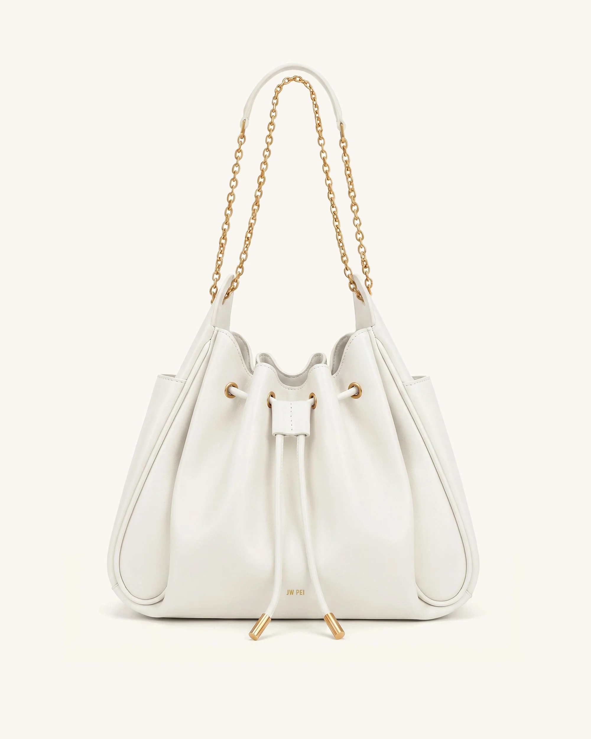Rowan Raffierte Kordelzug-Ketten-Bucket-Bag - Elfenbein
