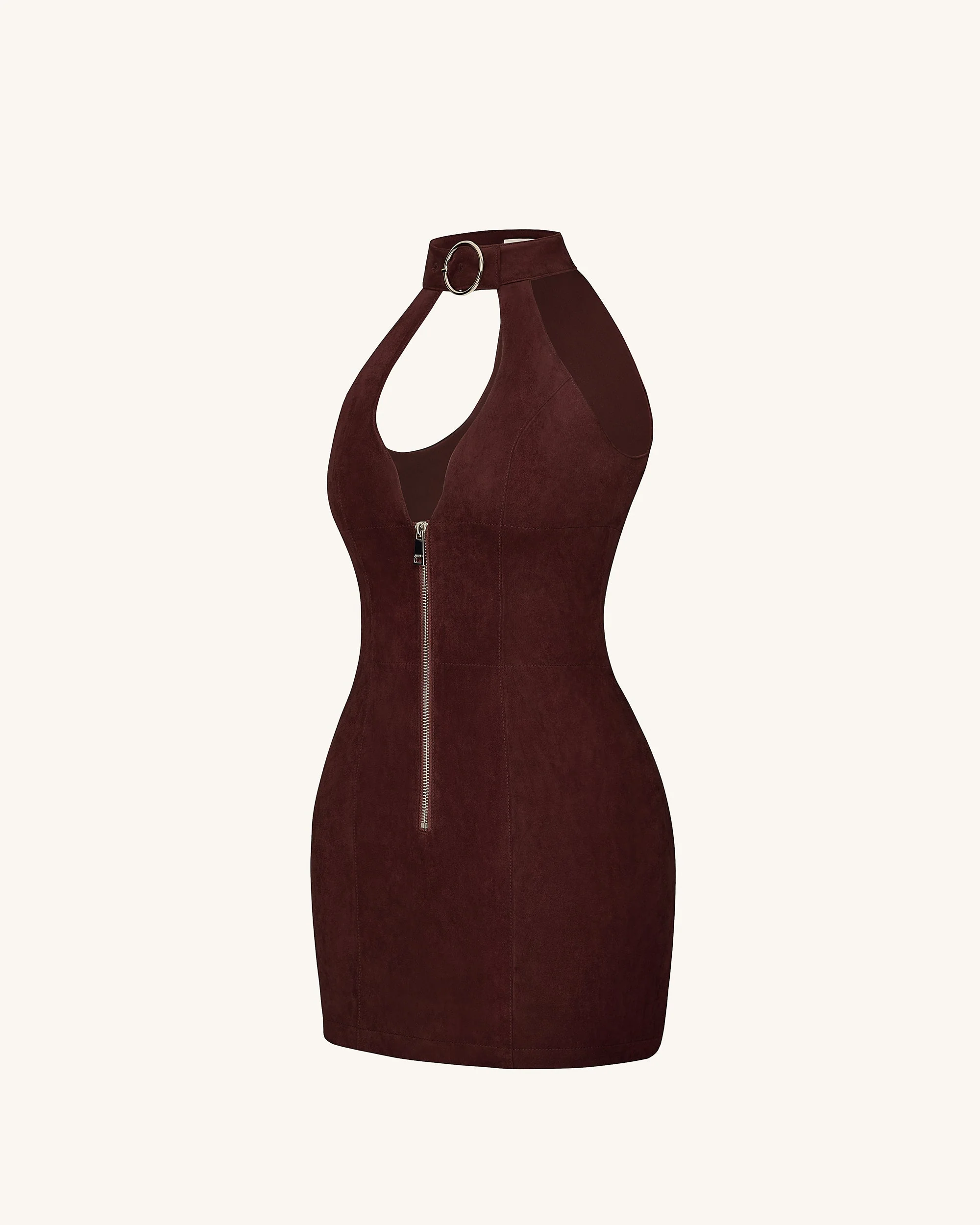 Ruby Neckholder-Minikleid mit Reißverschluss - Kaffee-Rot - Image 3