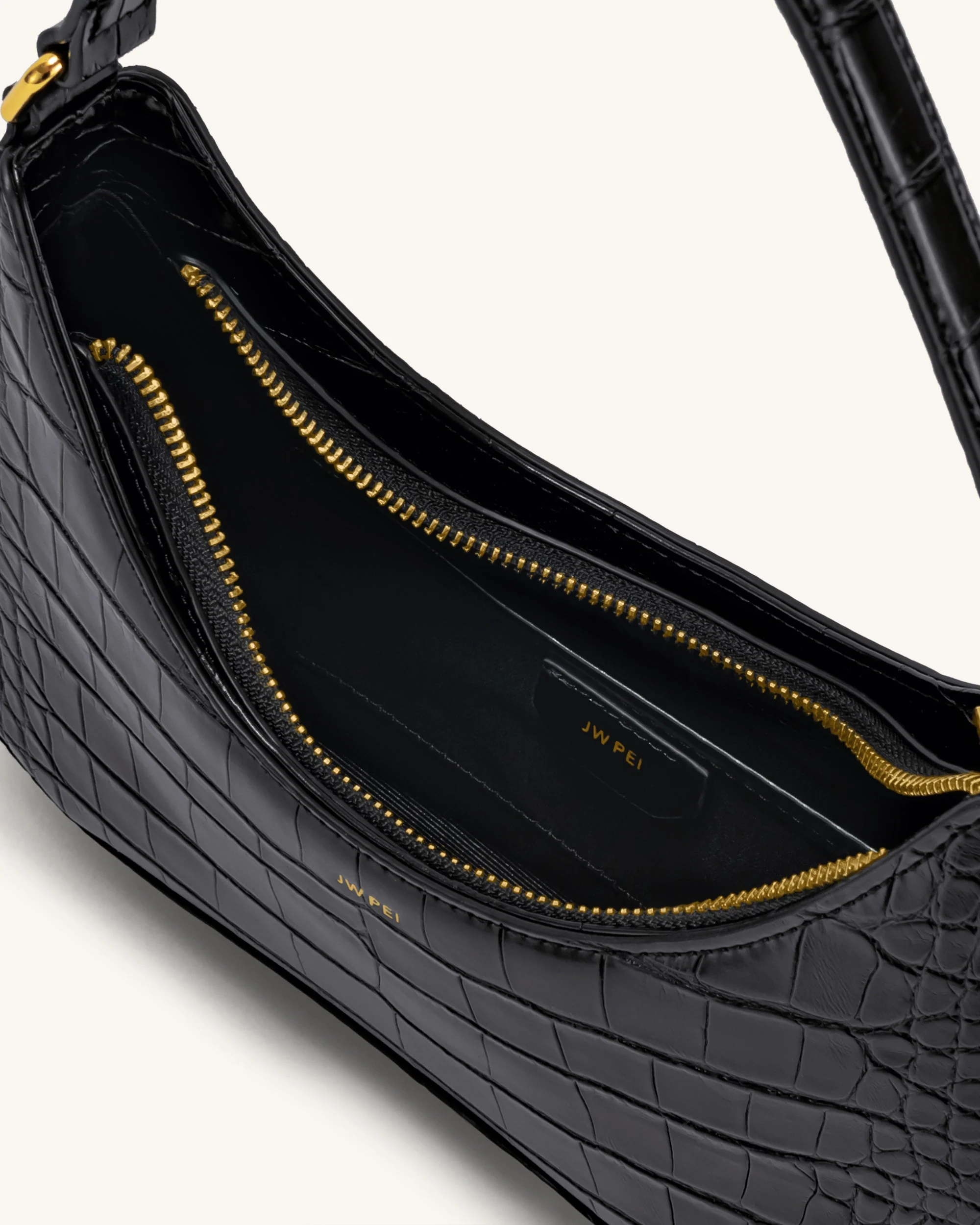 Ruby Schultertaschen - Krokodilprägung in Schwarz - Image 4