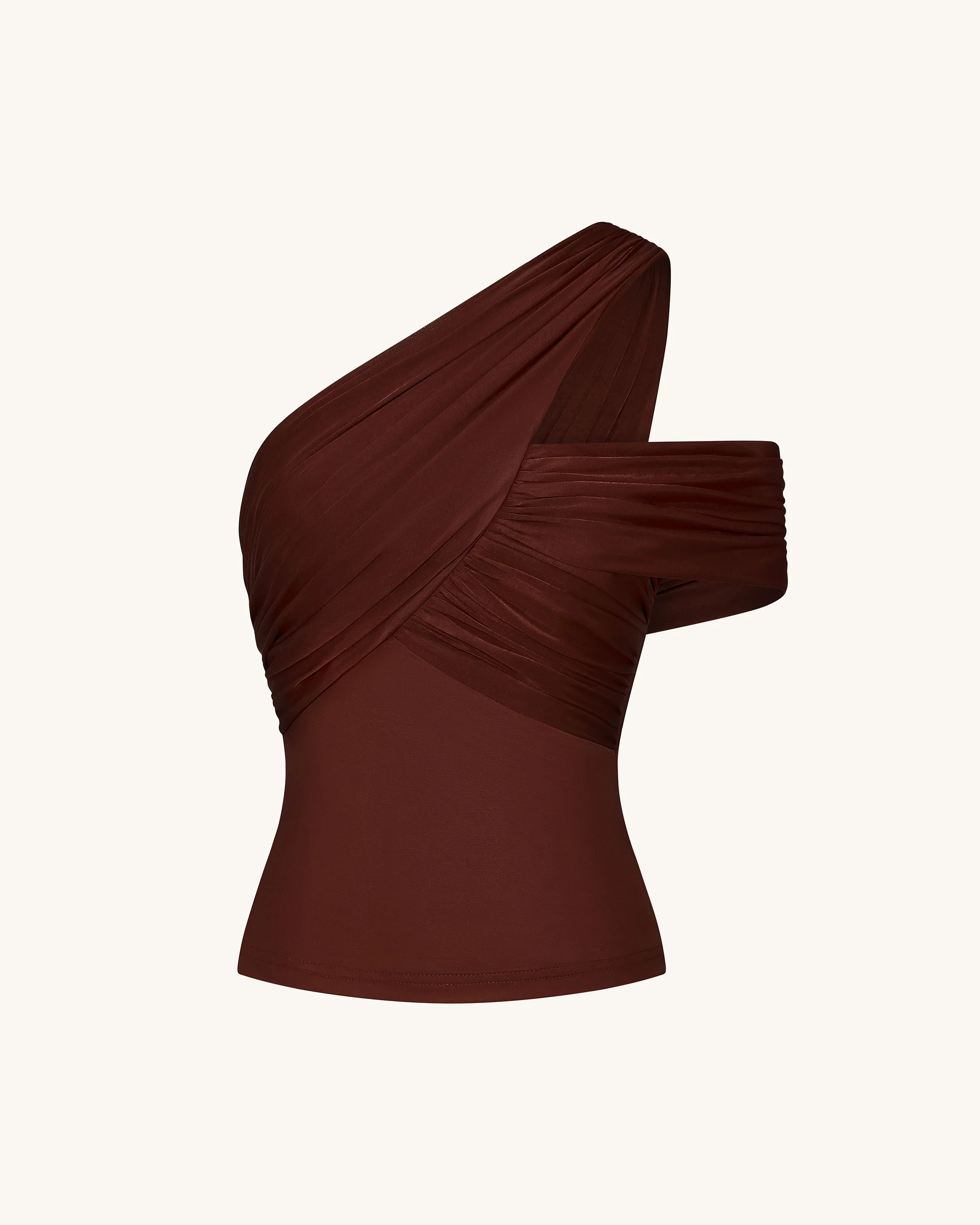 Asymmetrisches One-Shoulder-Oberteil mit Raffung - Braun - Image 5