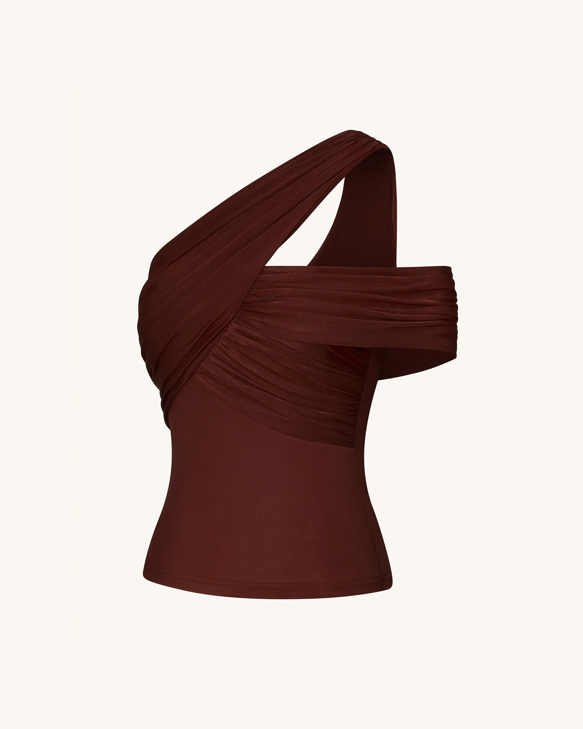 Asymmetrisches One-Shoulder-Oberteil mit Raffung - Braun - Image 6