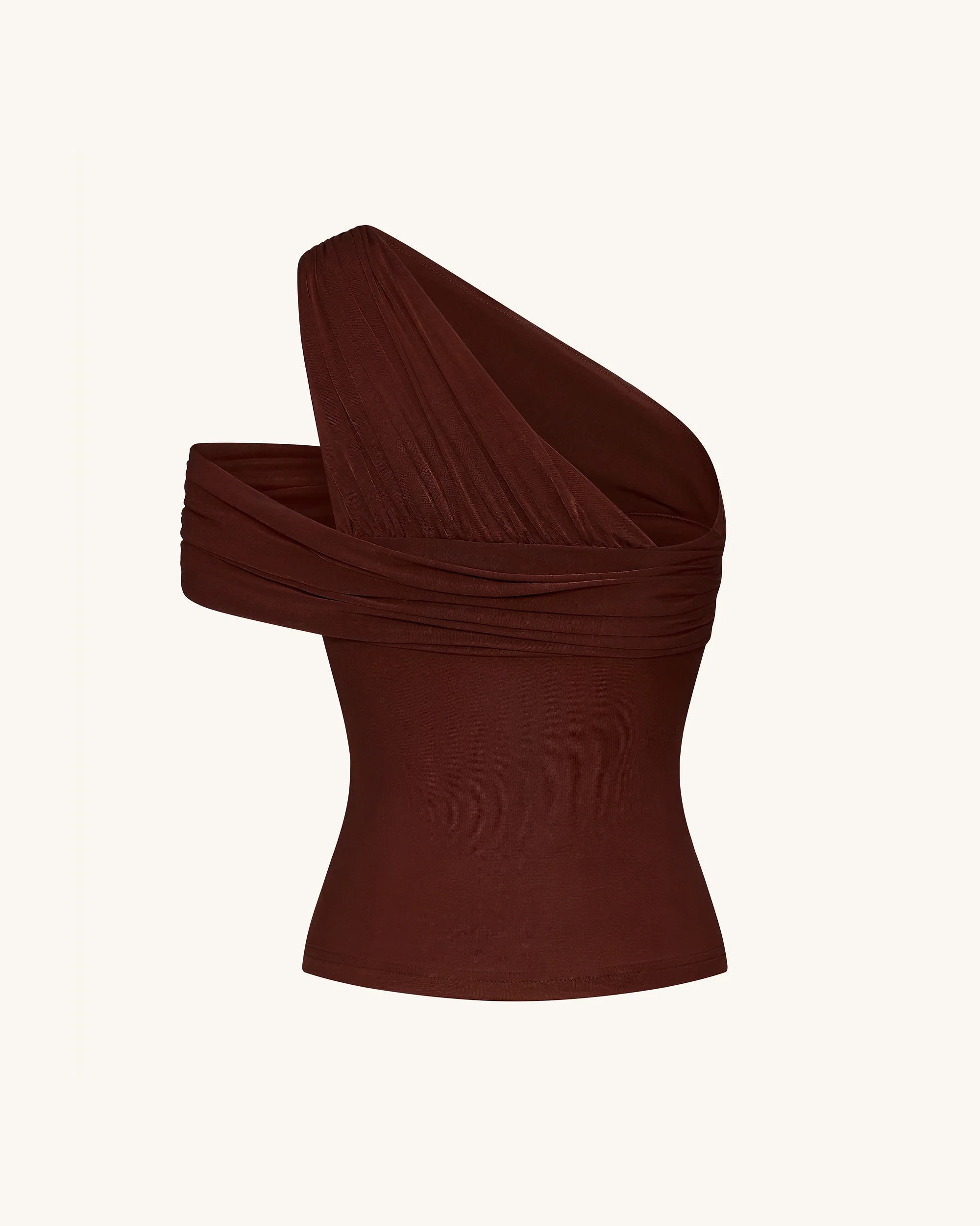 Asymmetrisches One-Shoulder-Oberteil mit Raffung - Braun - Image 7