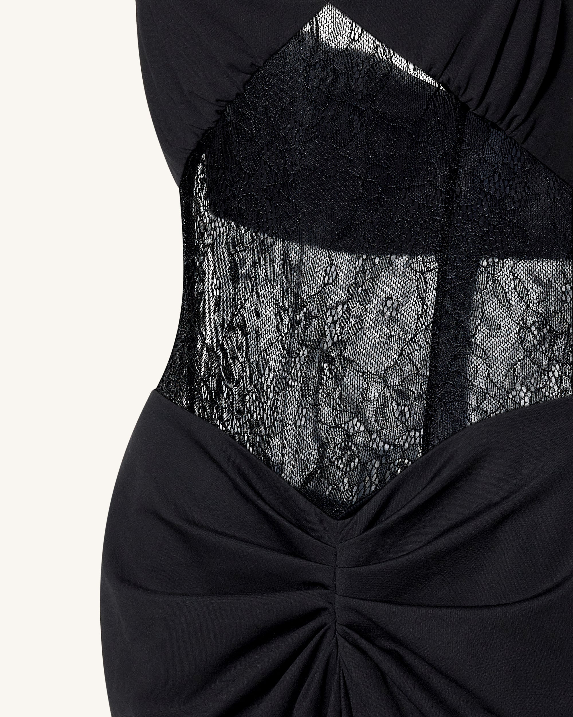Gerafftes Maxikleid mit Spitzeneinsatz - Schwarz - Image 6