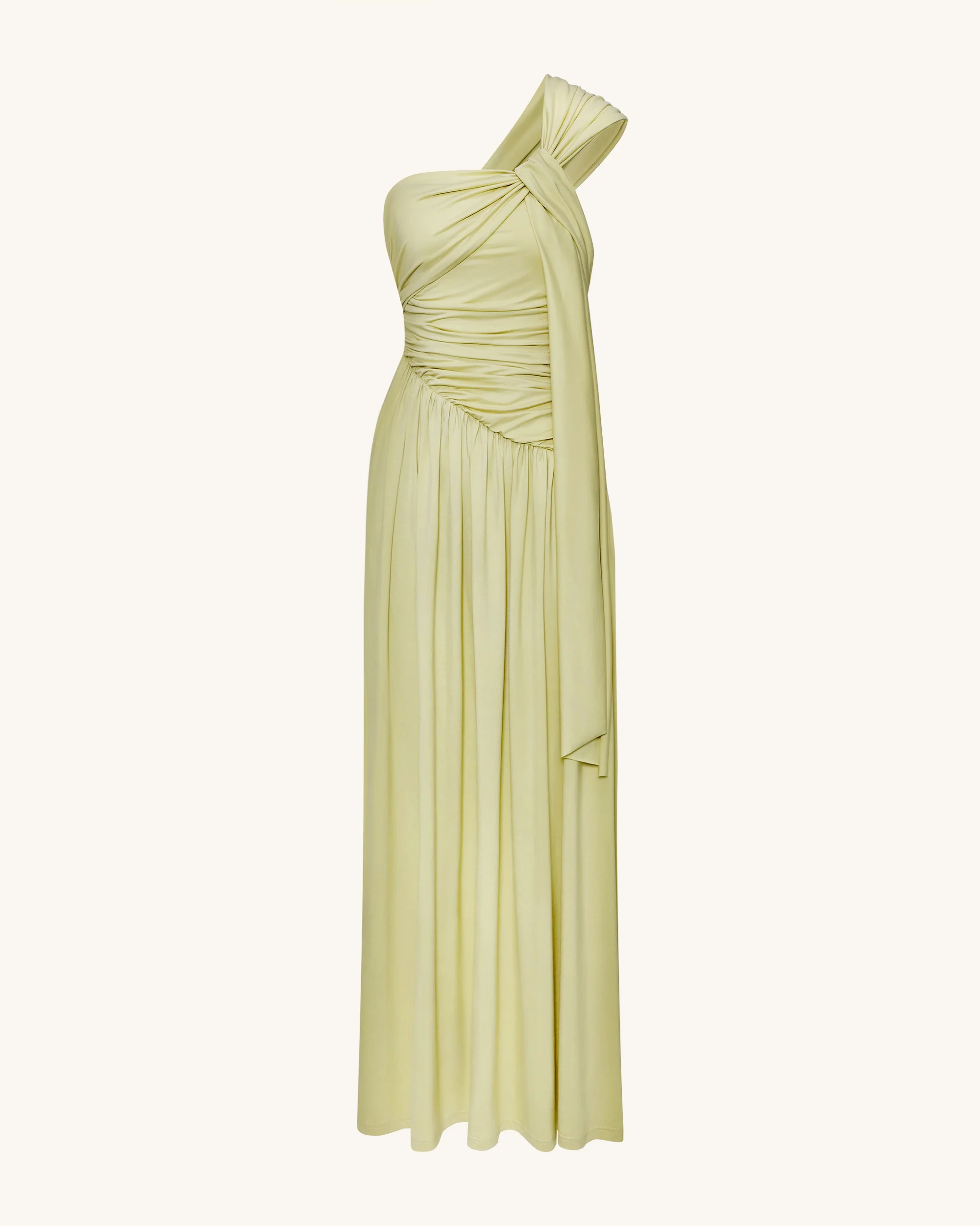 Gerüschtes One-Shoulder Maxikleid mit Schleppe - Grün - Image 4