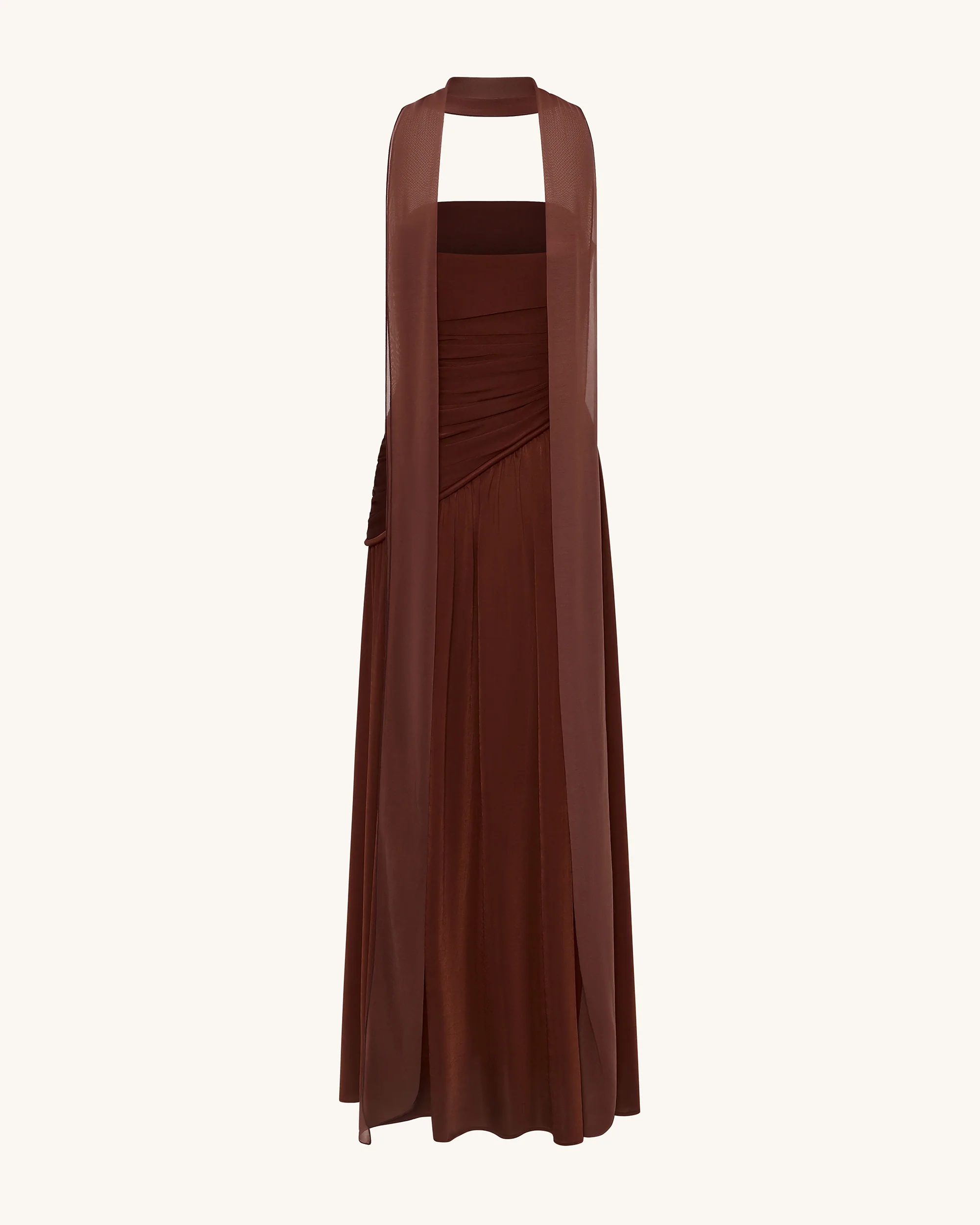 Maxikleid ohne Träger mit Raffung - Braun - Image 6