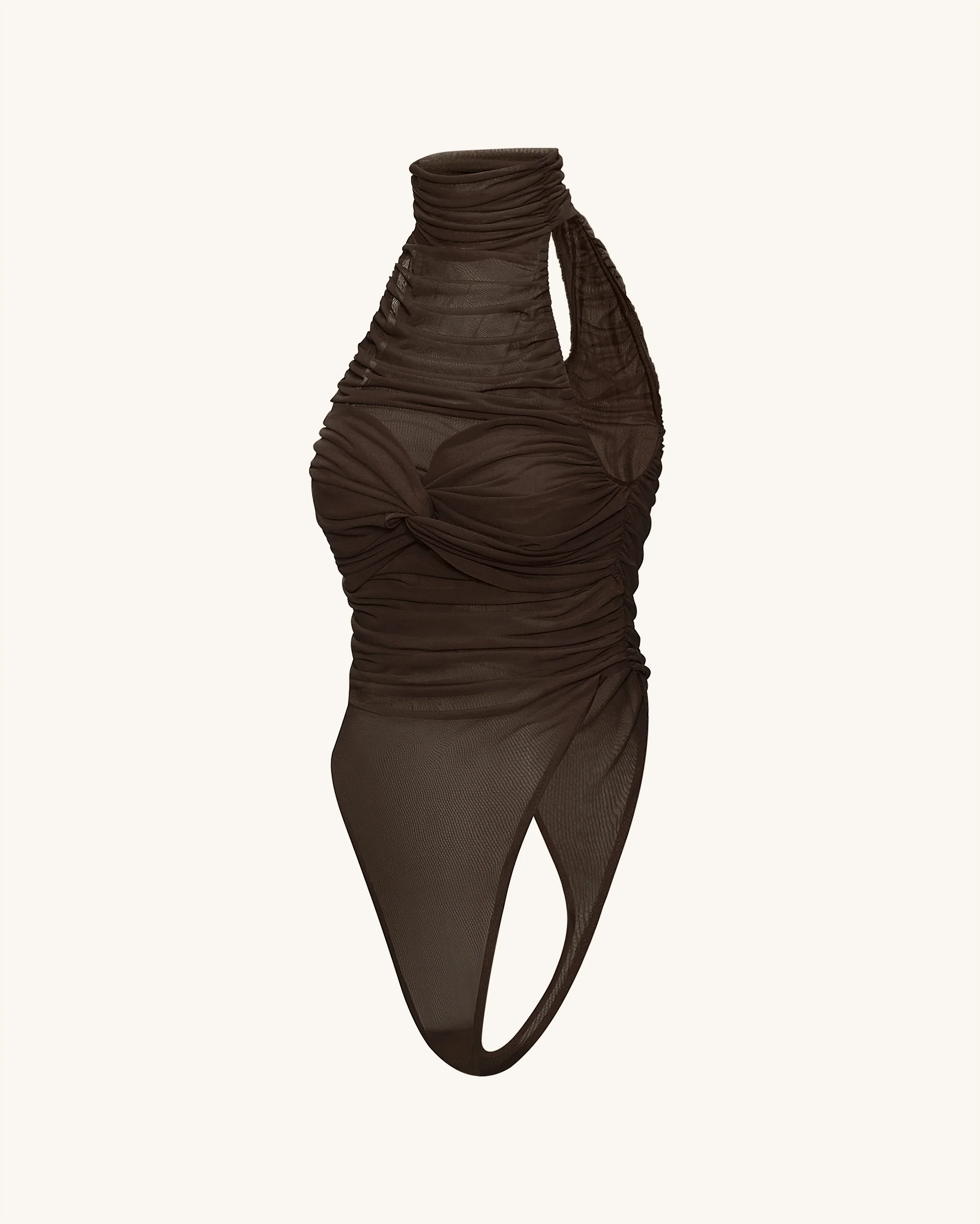 Geraffter Halterneck-Body mit Twist-Detail vorne – Braun - Image 7