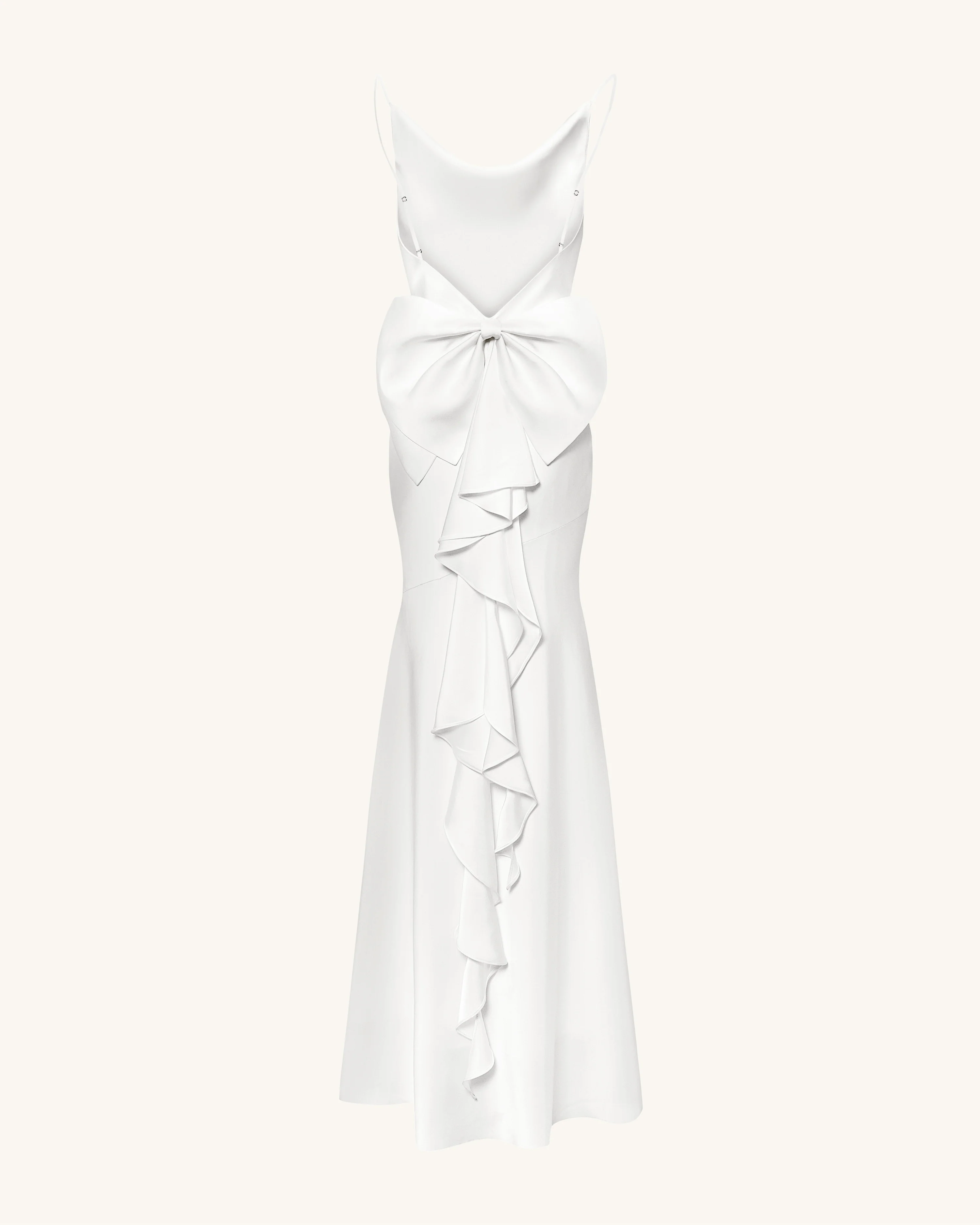 Satin Maxikleid mit Wasserfallausschnitt und Rückenschleife - Weiß - Image 6
