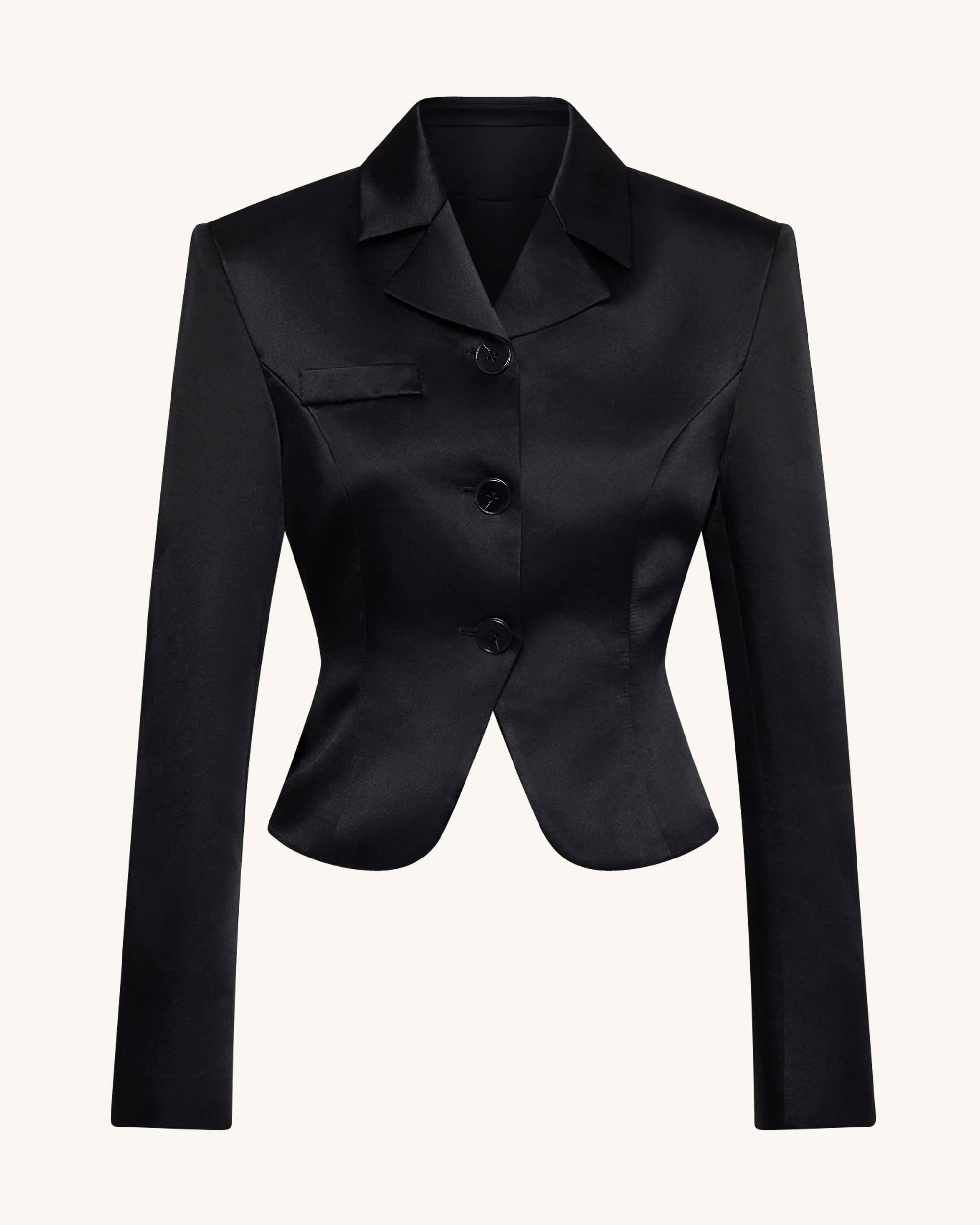 Satin Taillierter Kurzer Blazer - Schwarz - Image 2