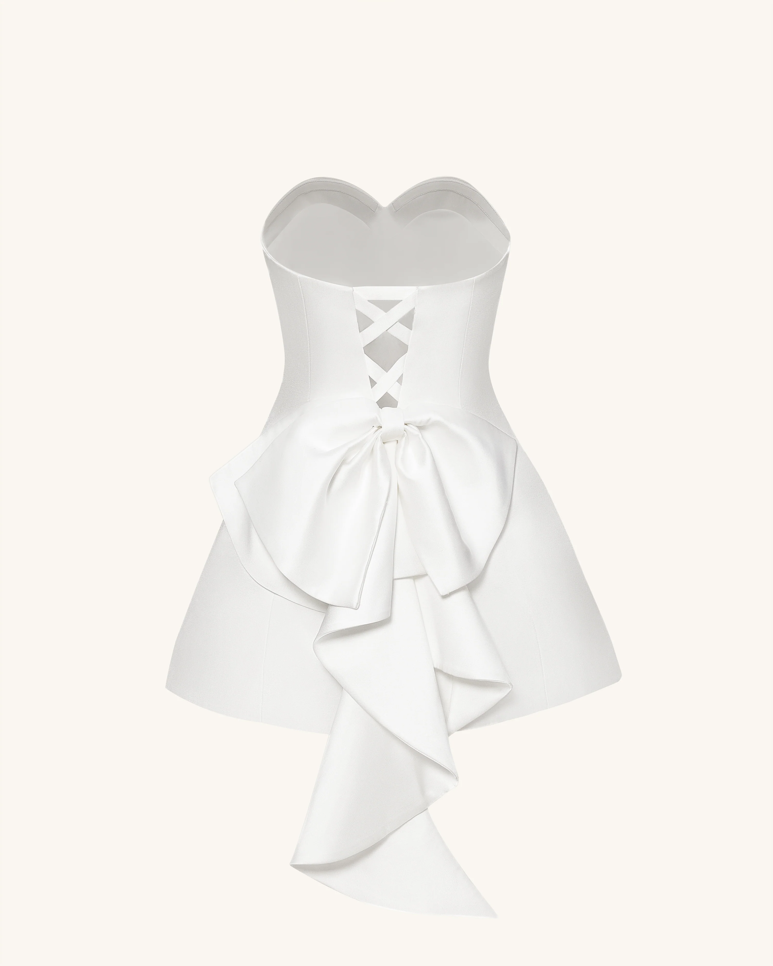 Satin trägerloses Minikleid mit Schleife hinten - Weiß - Image 6