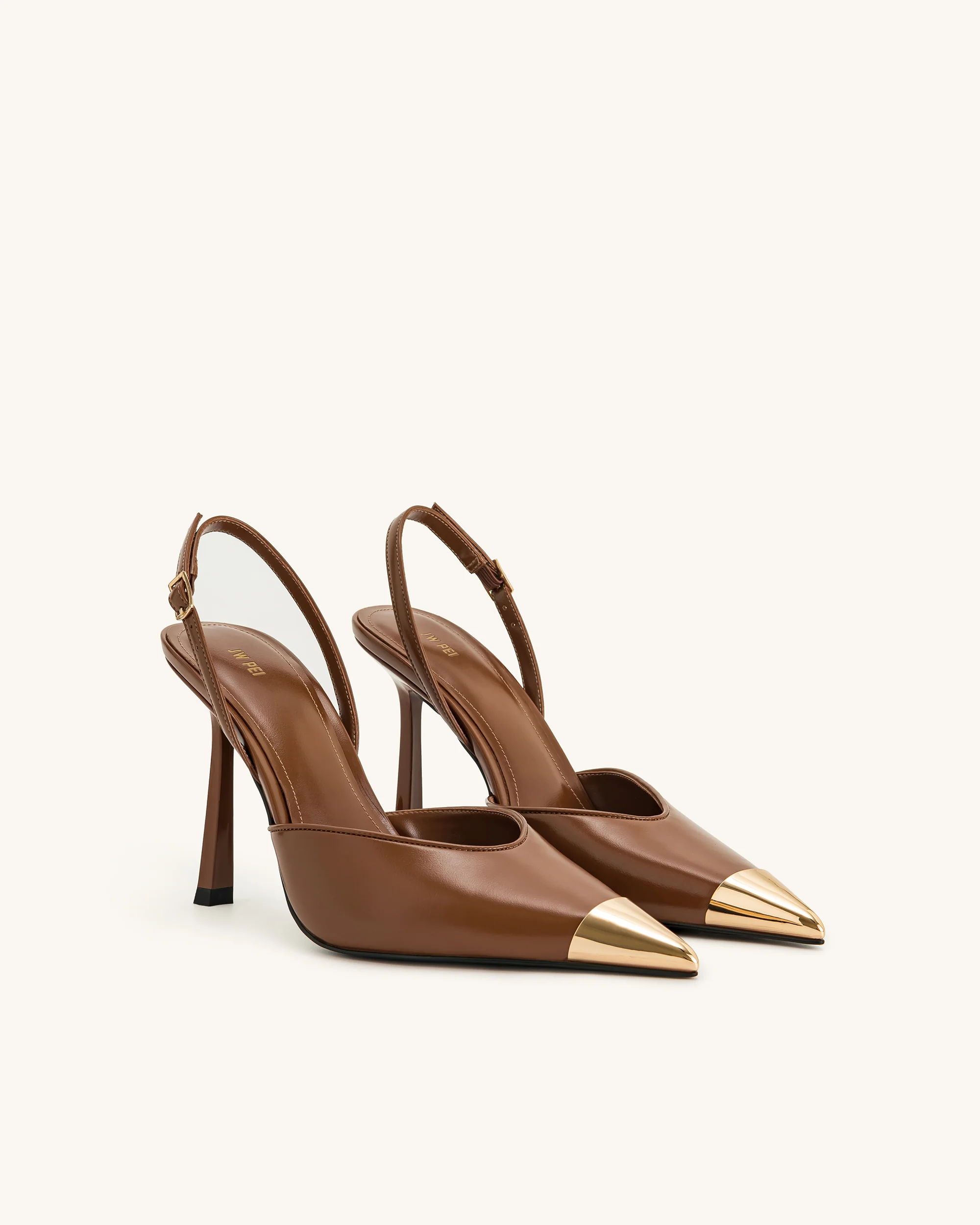 Savannah Slingback-Pumps mit goldener Spitze - Braun - Image 3