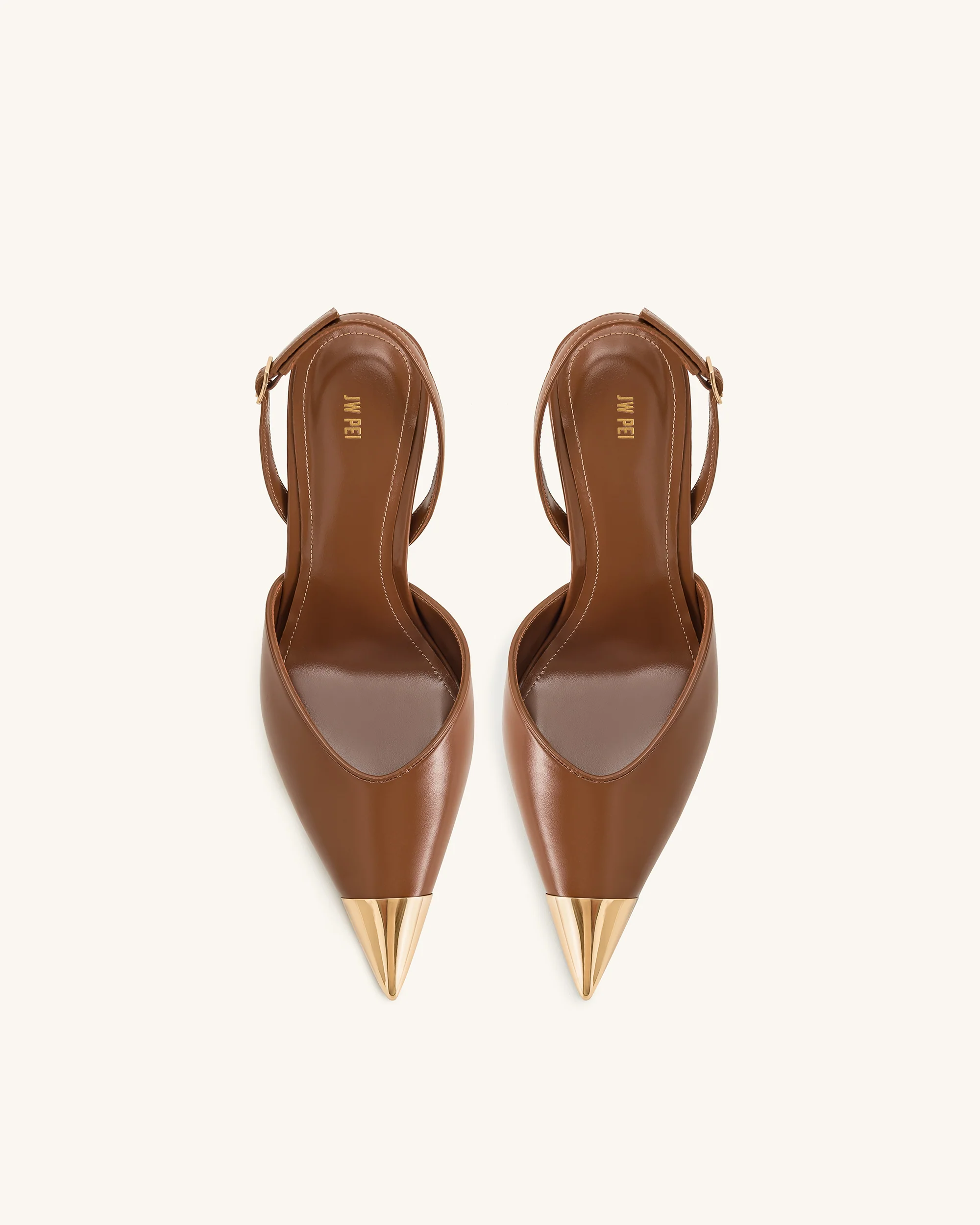 Savannah Slingback-Pumps mit goldener Spitze - Braun - Image 4