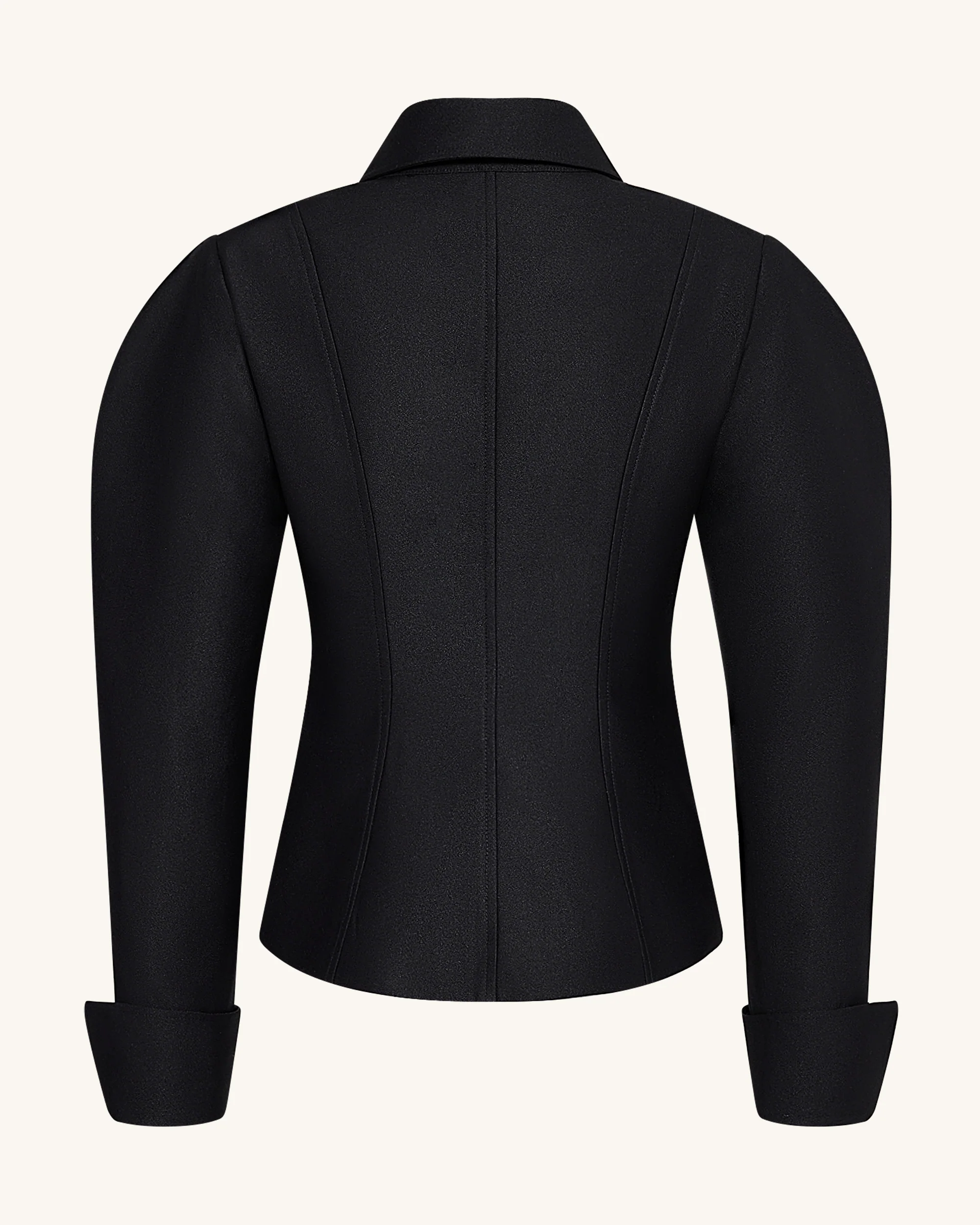 Keulenärmel-Blazer mit wellenförmiger Knopfleiste - Schwarz - Image 4