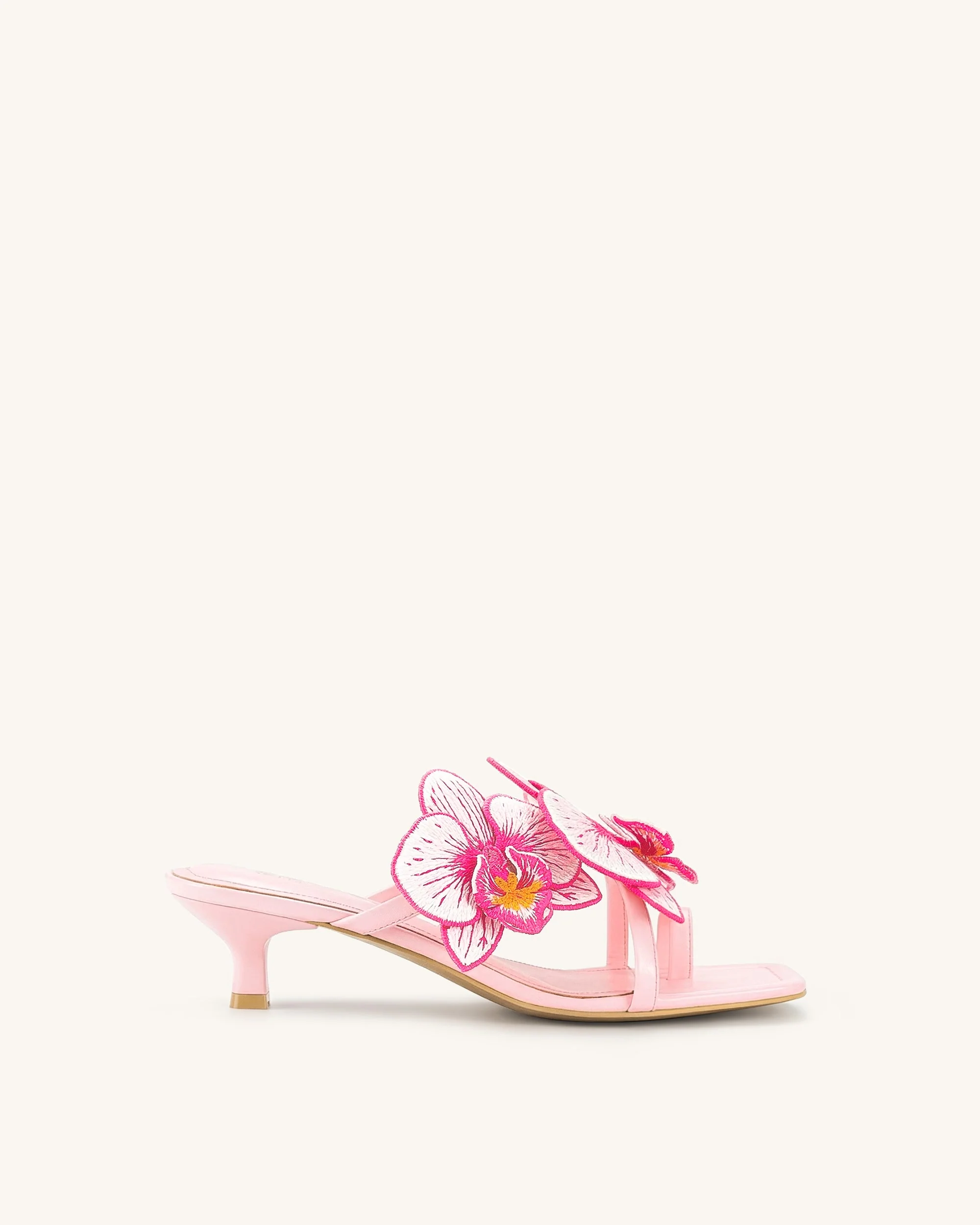 Serena Sandaletten mit Orchideen-Stickerei und Zehenring - Babyrosa