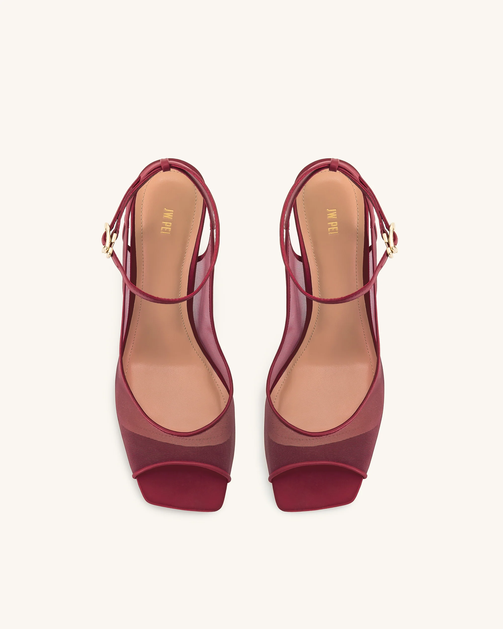 Serenity Offene Zehen Mesh Slingback Sandalen - Burgunderrot - Image 4