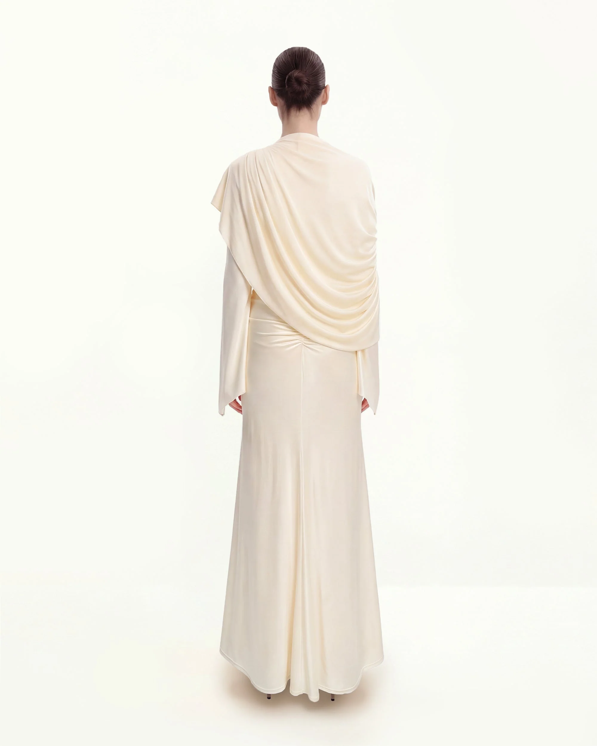 Durchsichtiges Schal-Maxikleid mit Raffung und Bodycon-Schnitt - Creme - Image 2