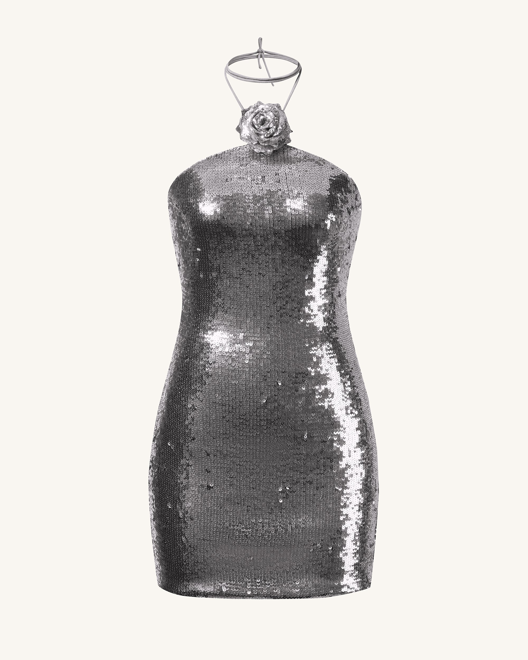 Burgunderrotes Silber Pailletten-Halterneck Minikleid - Silber - Image 4