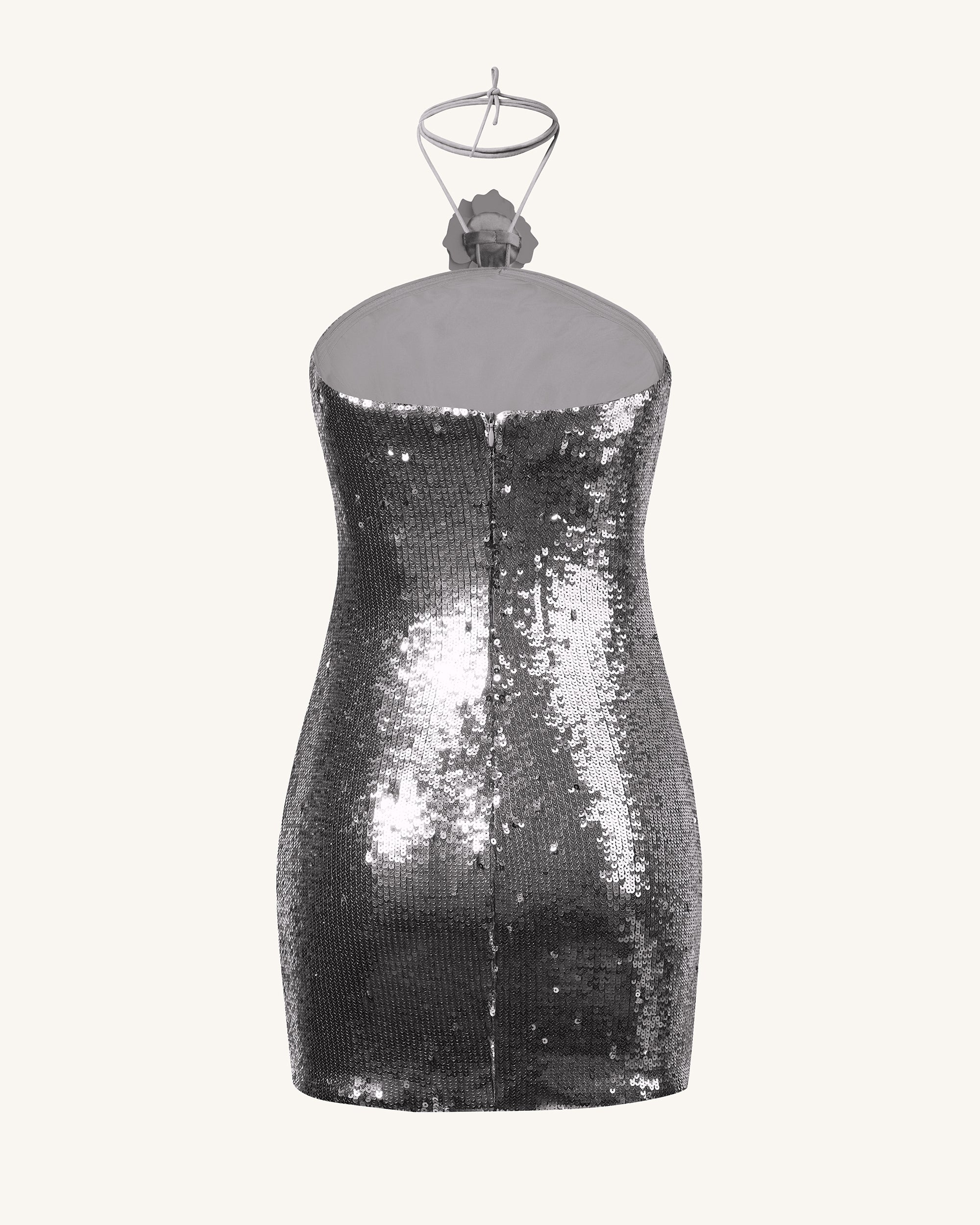 Burgunderrotes Silber Pailletten-Halterneck Minikleid - Silber - Image 5