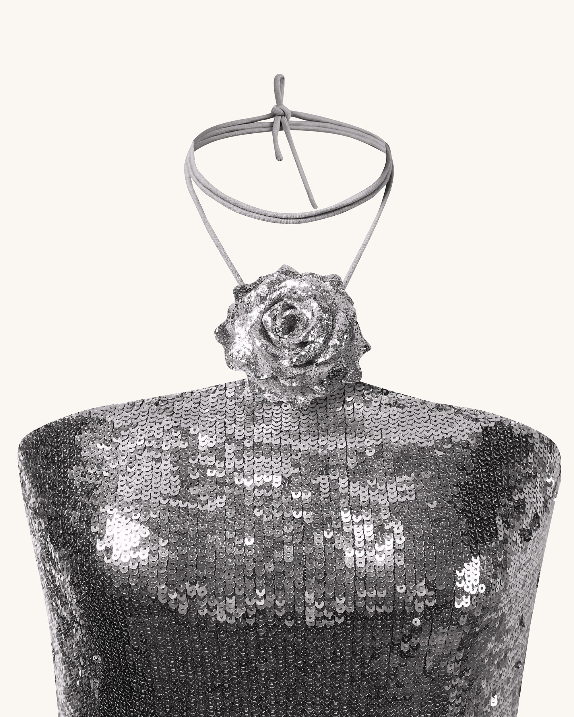 Burgunderrotes Silber Pailletten-Halterneck Minikleid - Silber - Image 6