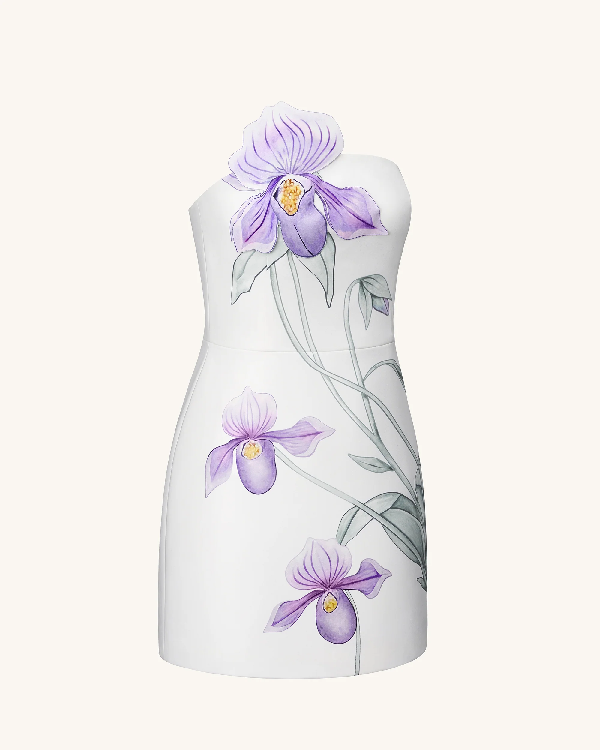 Slipper-Orchideen-Applikation Minikleid – Weiß - Image 5