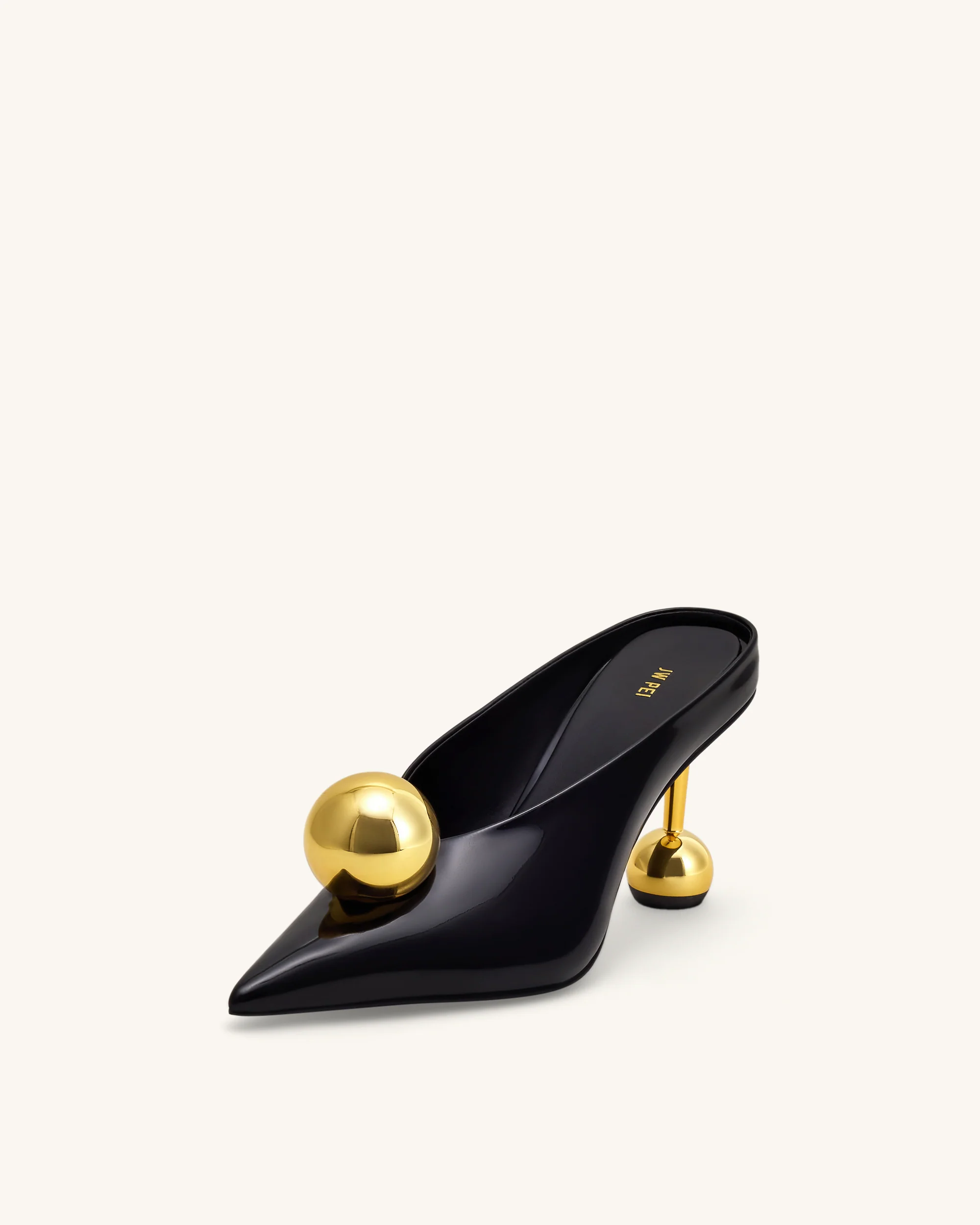 Sofia Mules mit abgewinkeltem Schaft und Kugelabsatz - Schwarz & Gold - Image 6