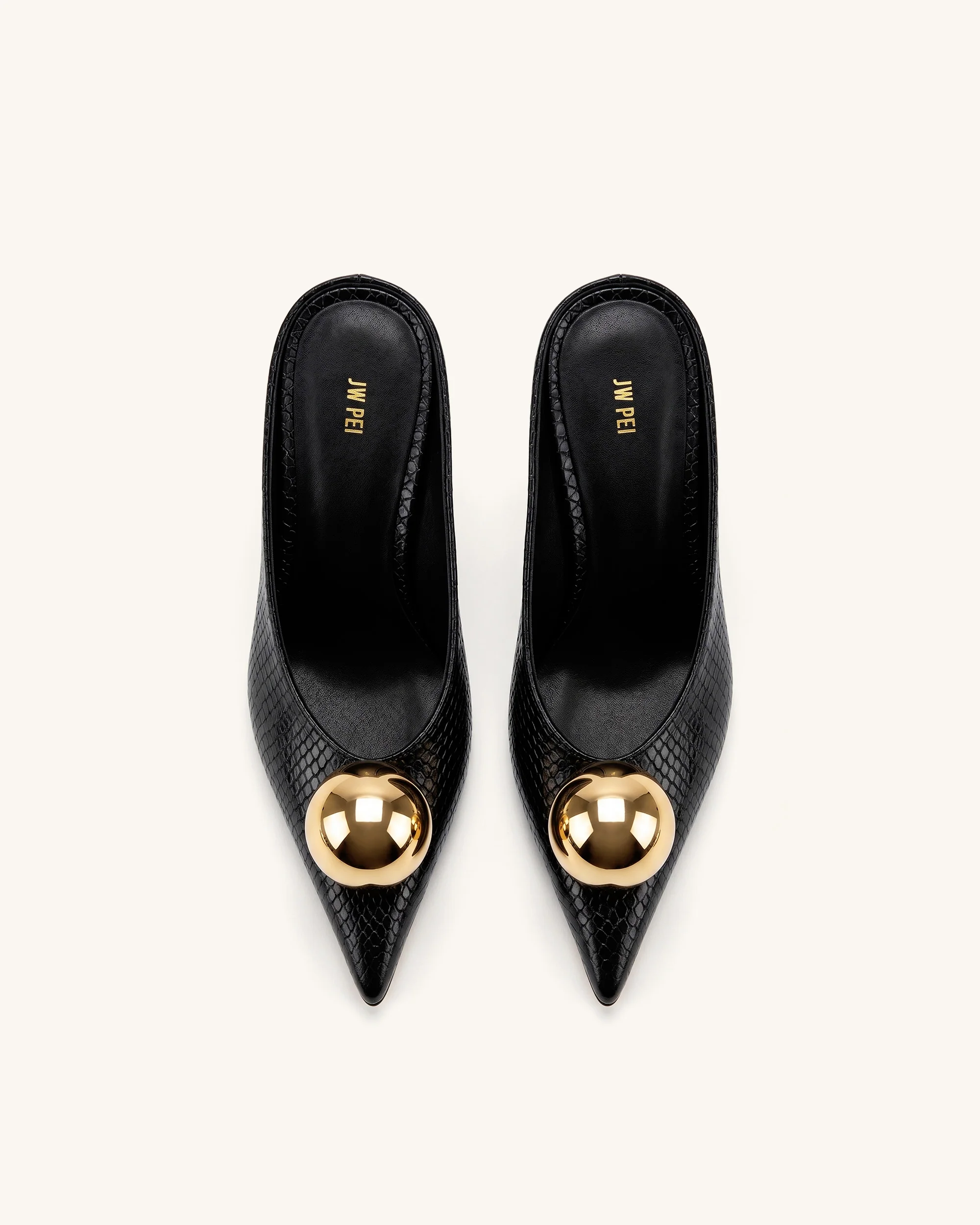 Sofia Mules mit Absatz und schrägem Rist in Schlangenleder-Optik – Schwarz - Image 3